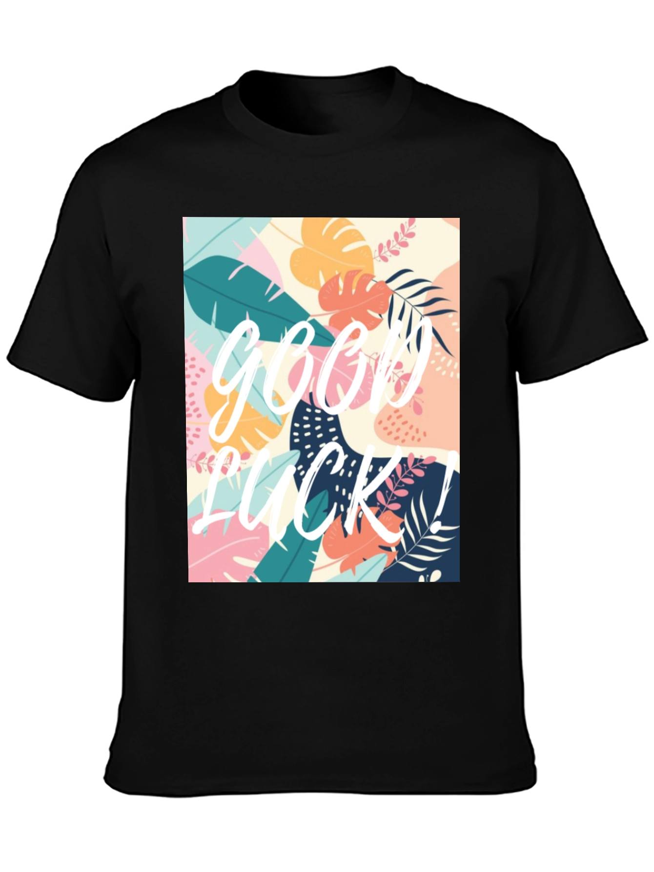 Good Luck Tropical Graphic Tee - Black Casual T-Shirt