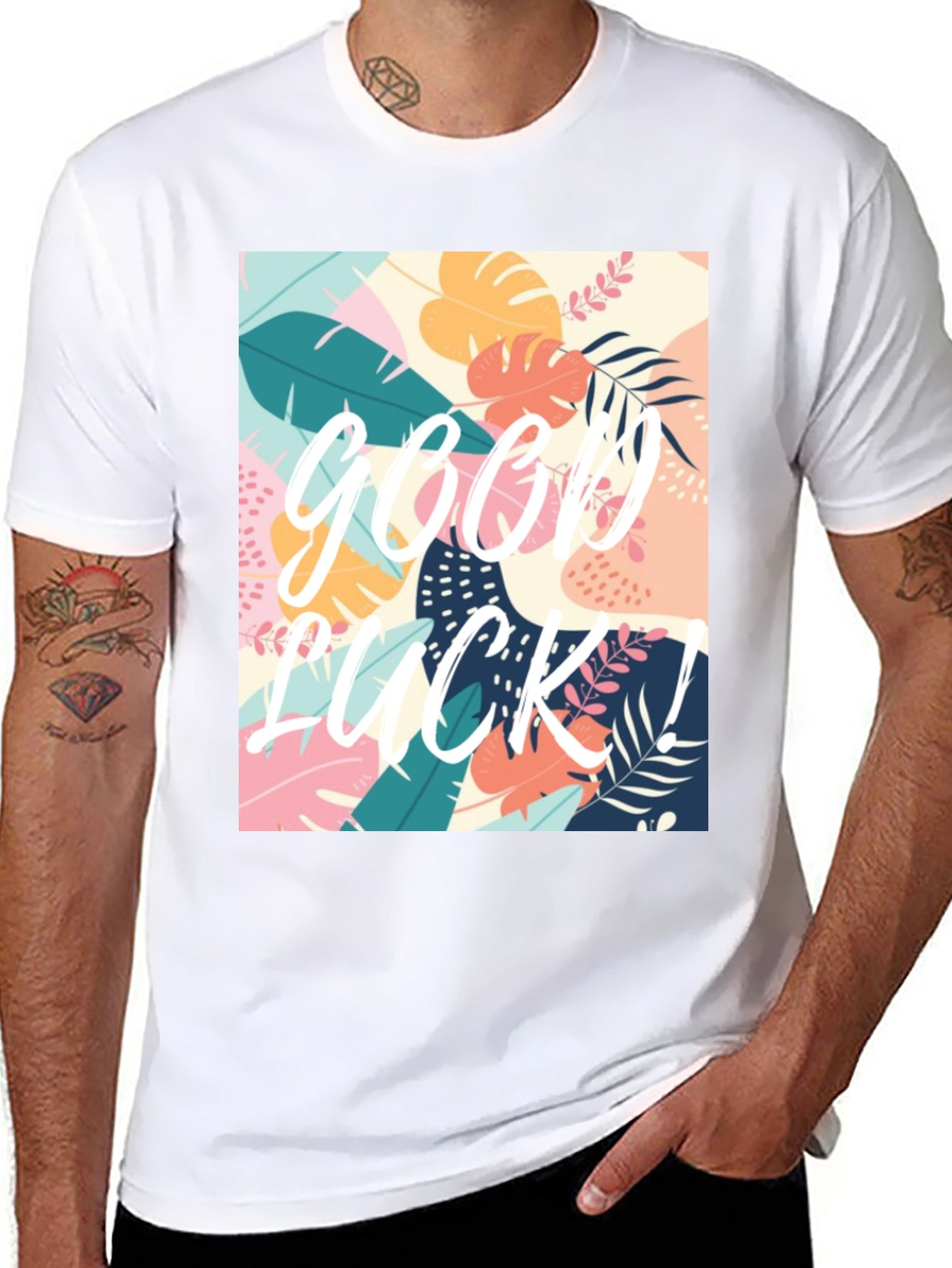 Good Luck Tropical Graphic Tee - Black Casual T-Shirt