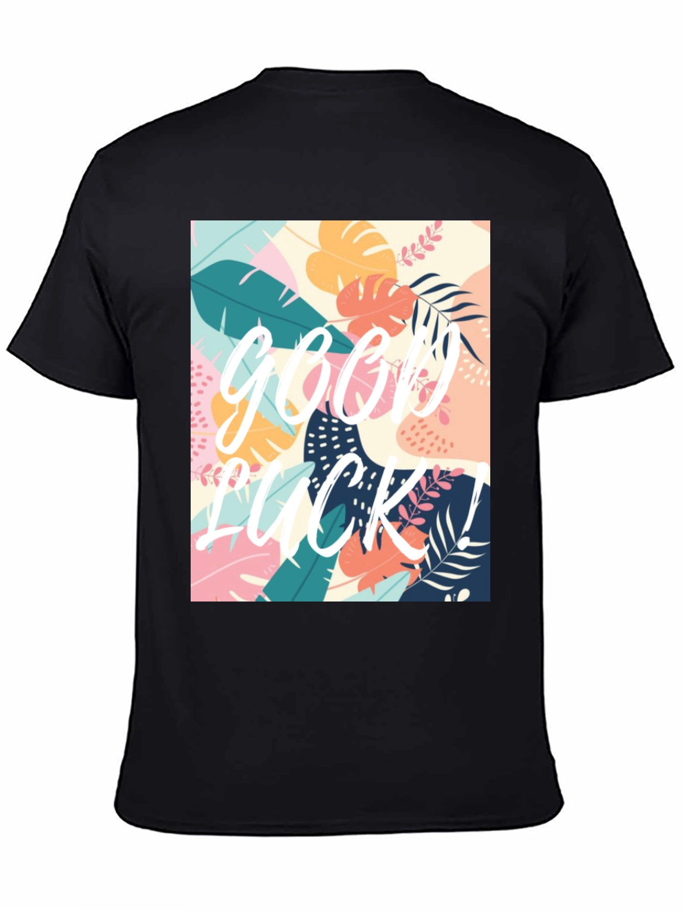 Good Luck Tropical Graphic Tee - Black Casual T-Shirt