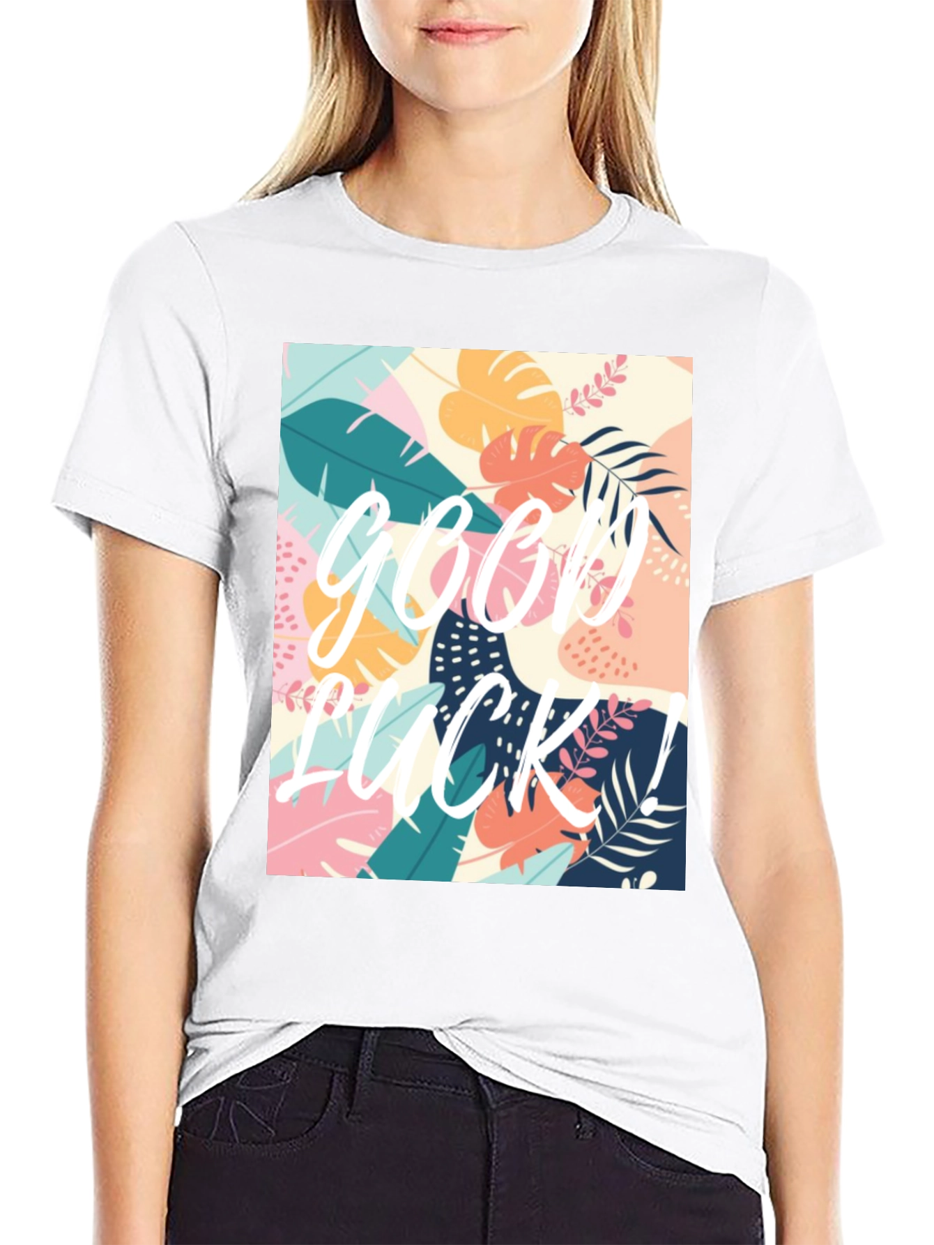 Good Luck Tropical Graphic Tee - Black Casual T-Shirt