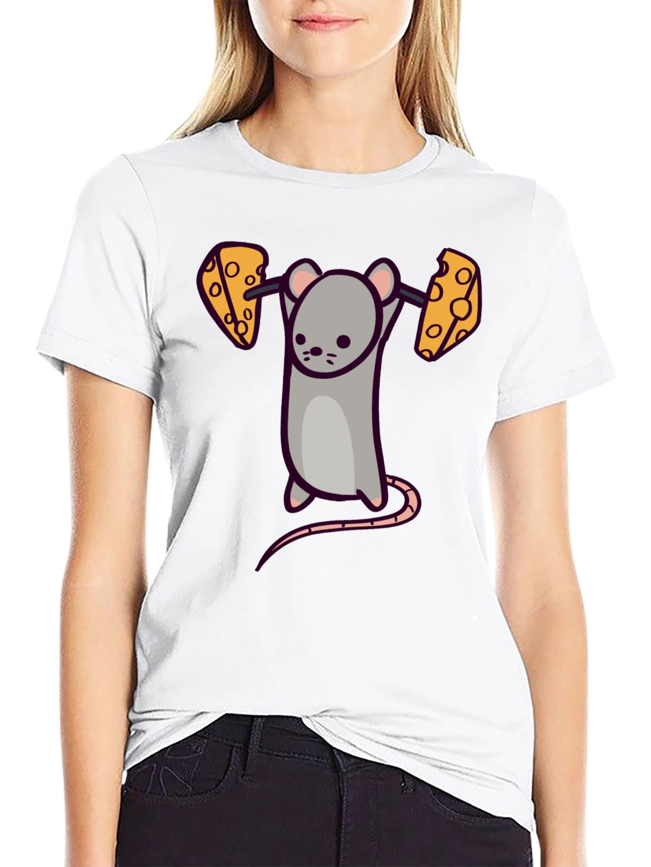 Funny Mouse Lifting Cheese Barbell T-Shirt