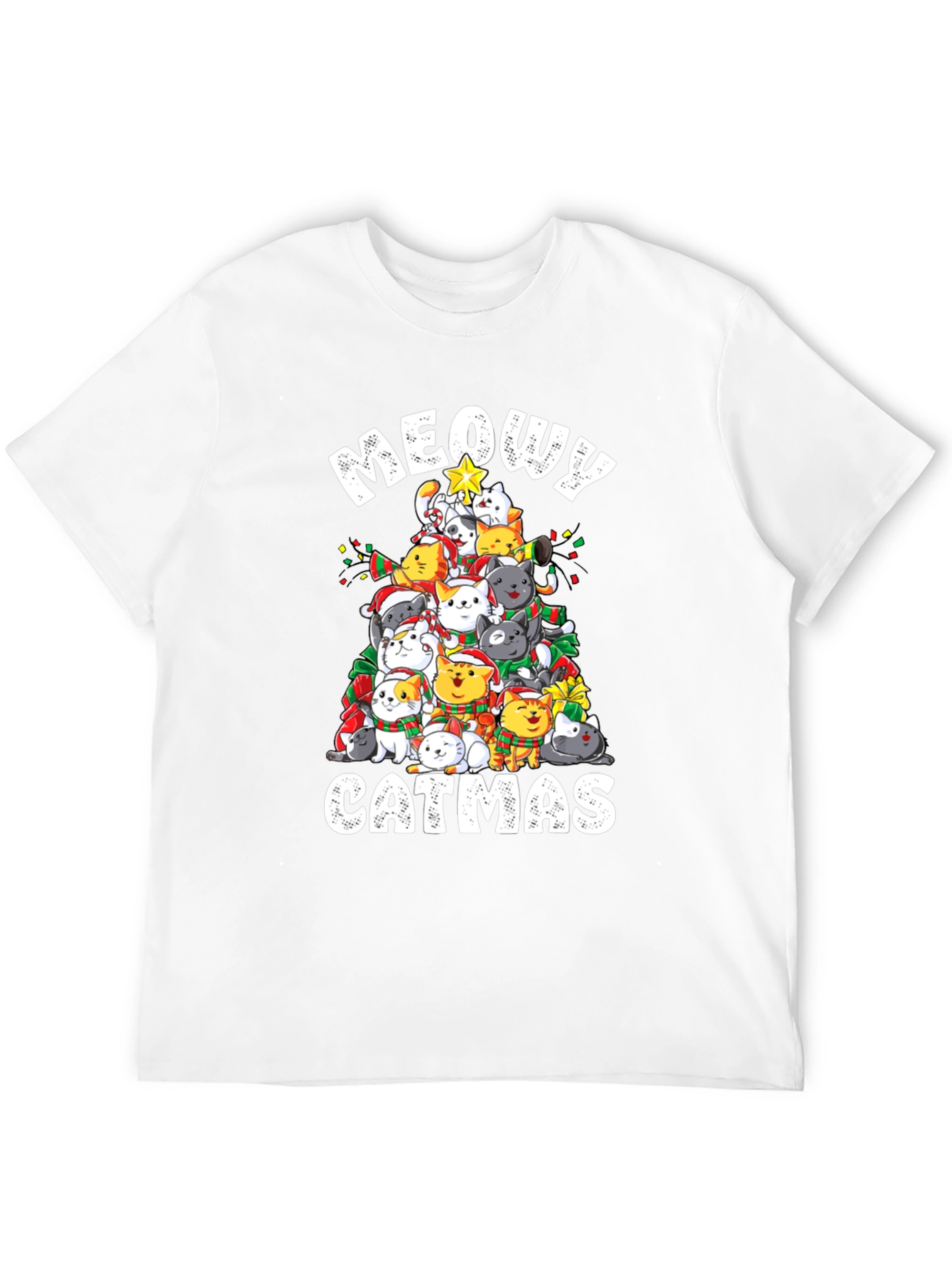 Meowy Catmas T-Shirt: Festive Cat Christmas Tree Design