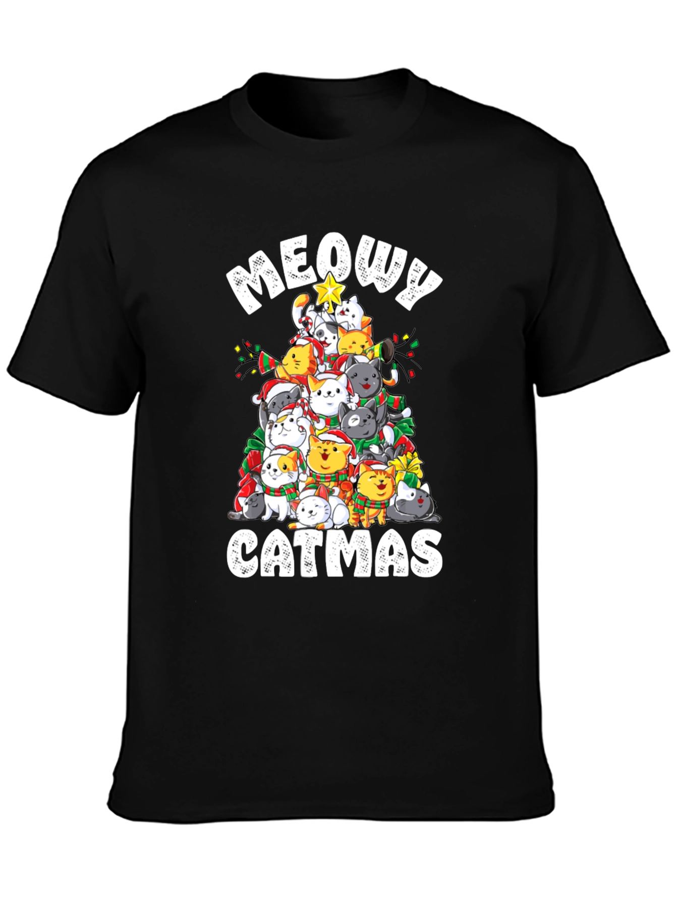 Meowy Catmas T-Shirt: Festive Cat Christmas Tree Design
