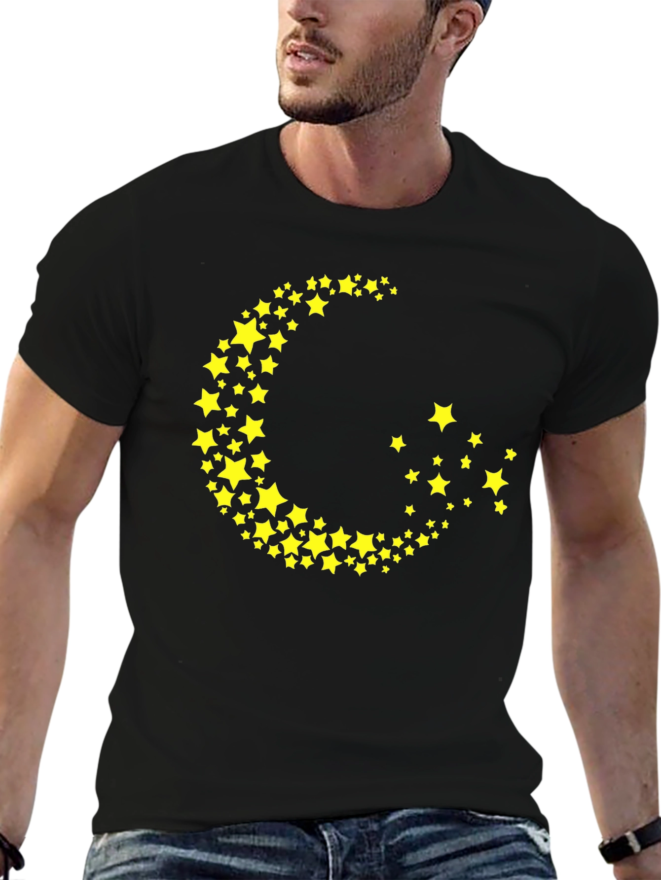 Crescent Moon Star Graphic Tee - Trendy Black T-Shirt