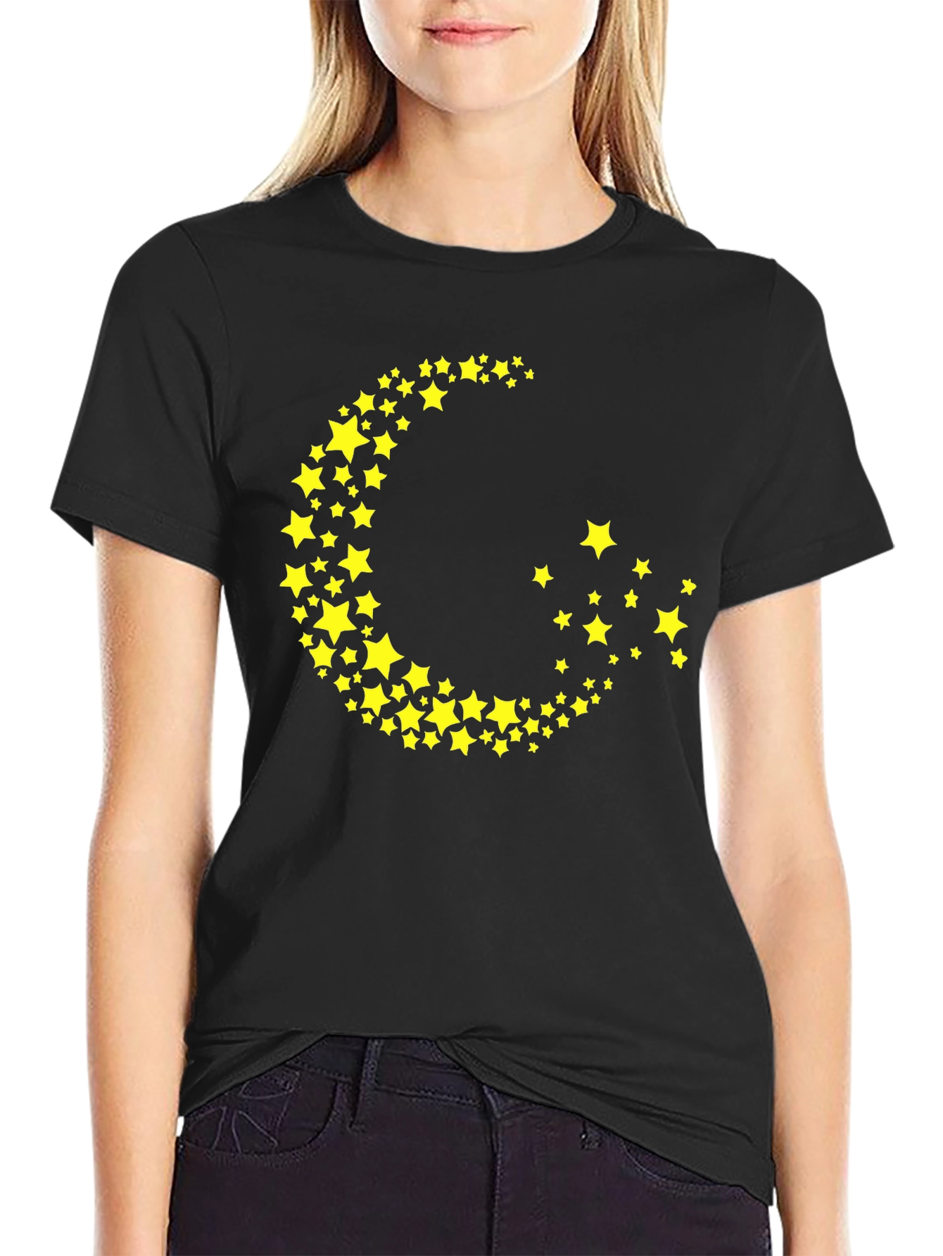 Crescent Moon Star Graphic Tee - Trendy Black T-Shirt