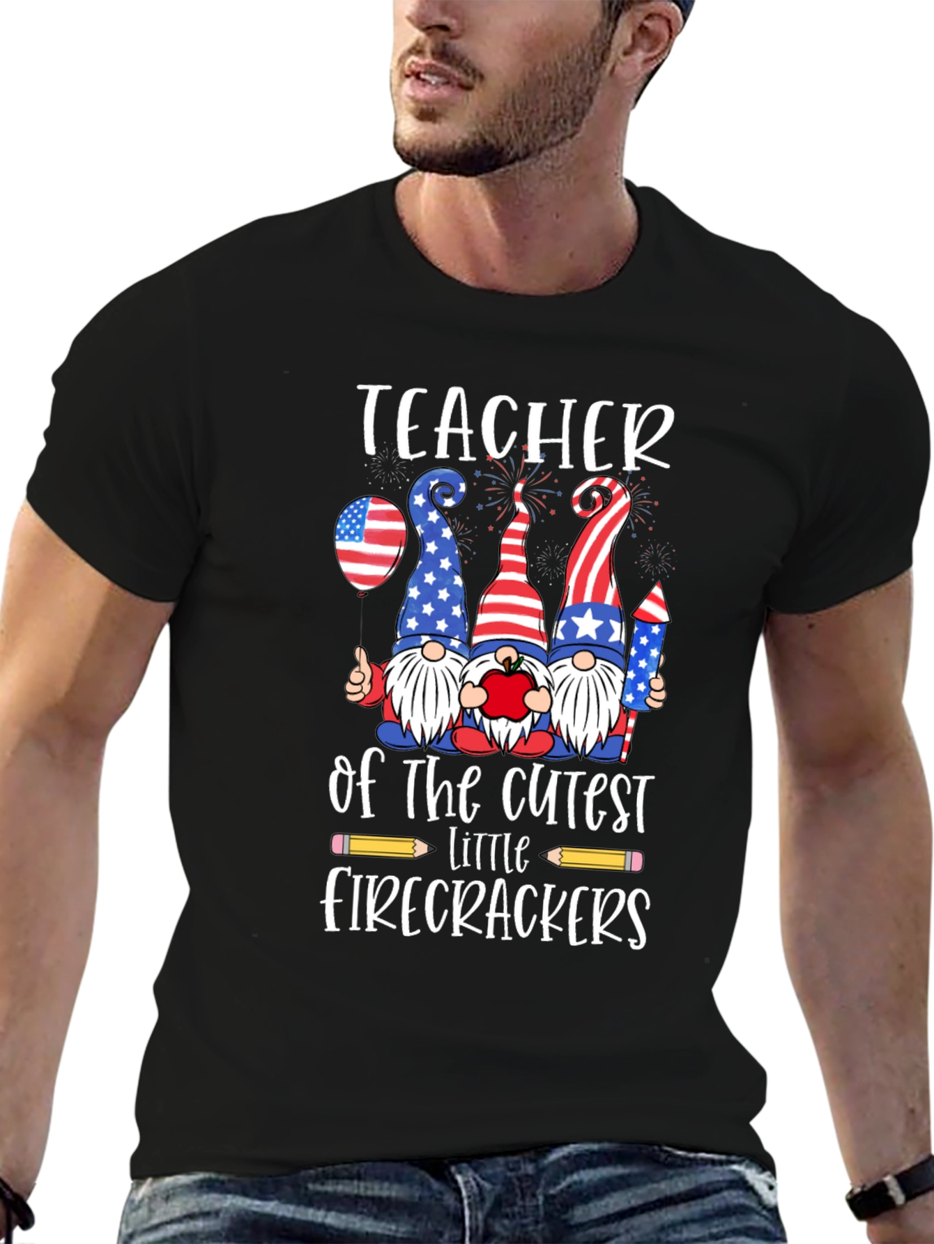 Patriotic Teacher Firecrackers Graphic Tee