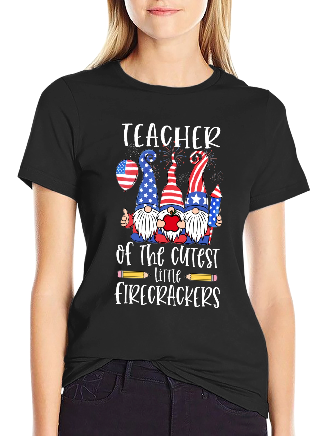 Patriotic Teacher Firecrackers Graphic Tee