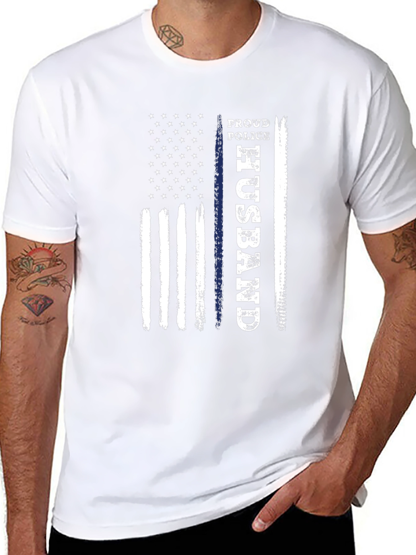 Proud Police Husband American Flag Graphic T-Shirt