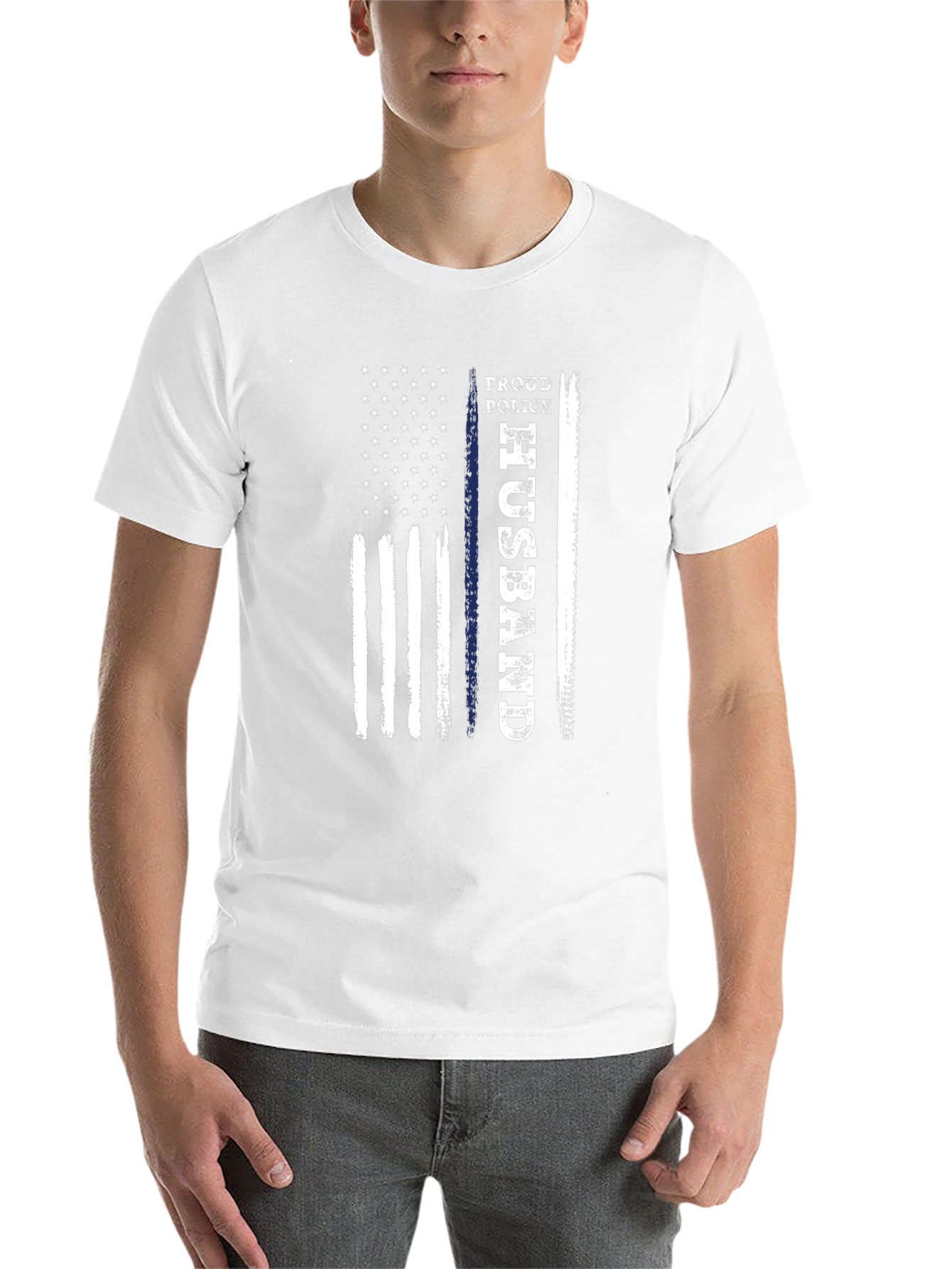 Proud Police Husband American Flag Graphic T-Shirt