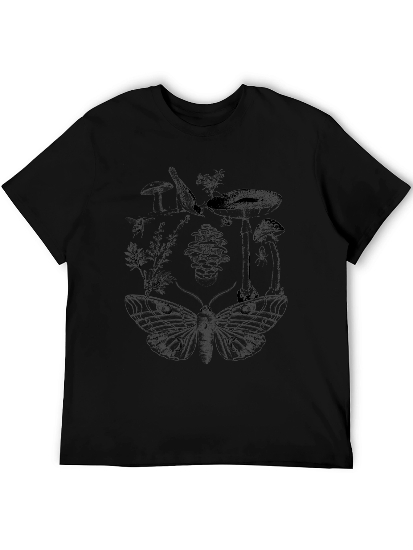 Botanical Moth Print Black T-Shirt