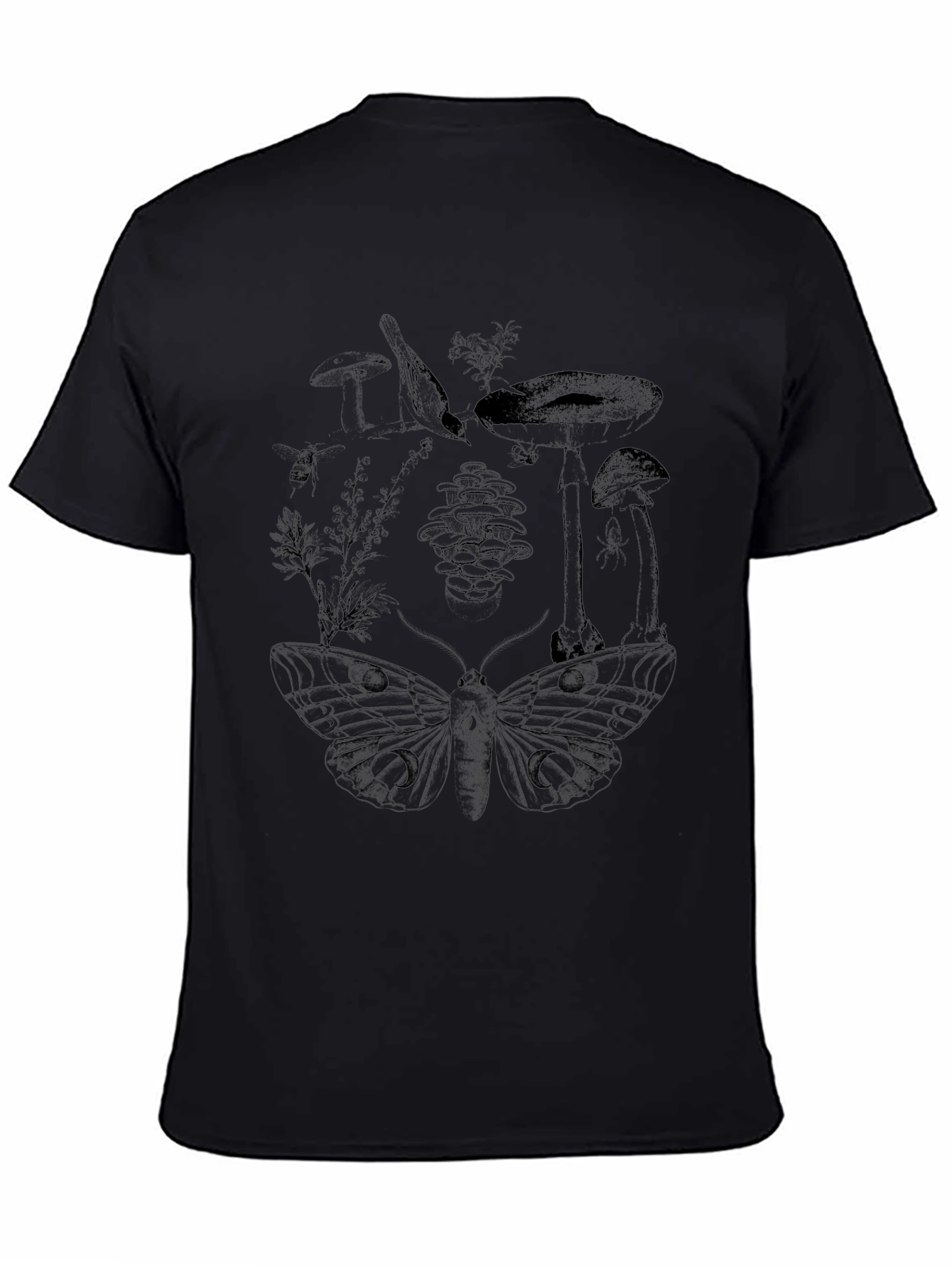 Botanical Moth Print Black T-Shirt