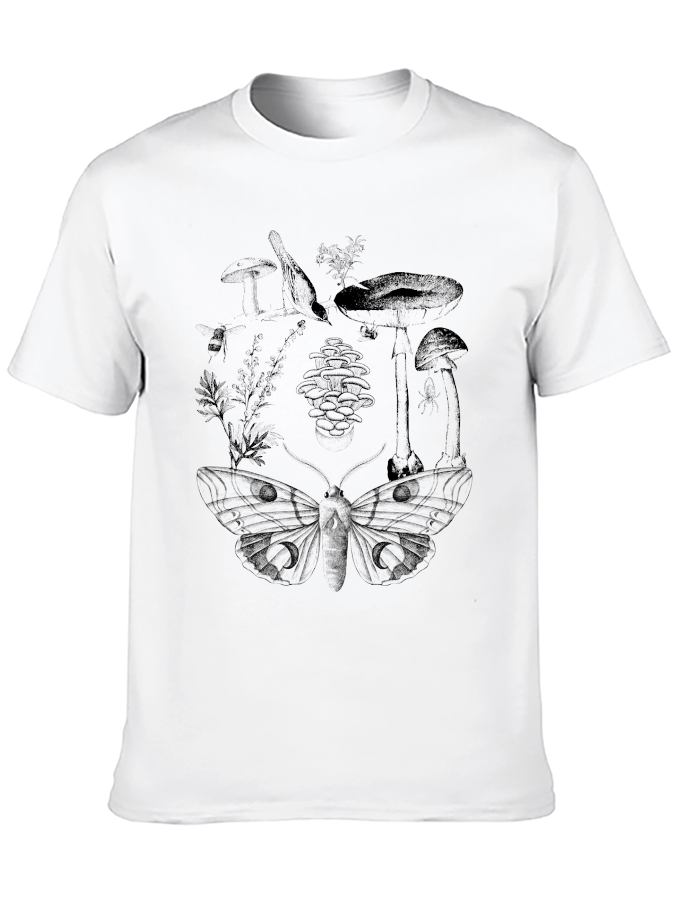 Botanical Moth Print Black T-Shirt