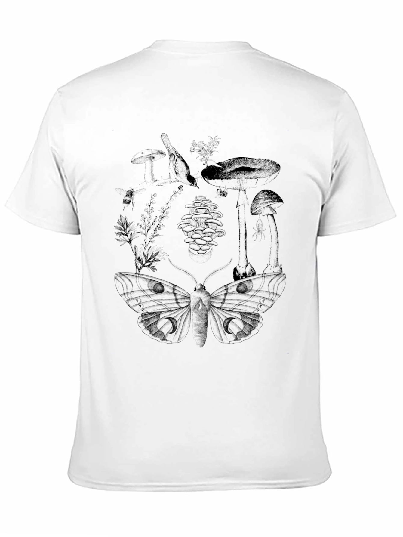 Botanical Moth Print Black T-Shirt