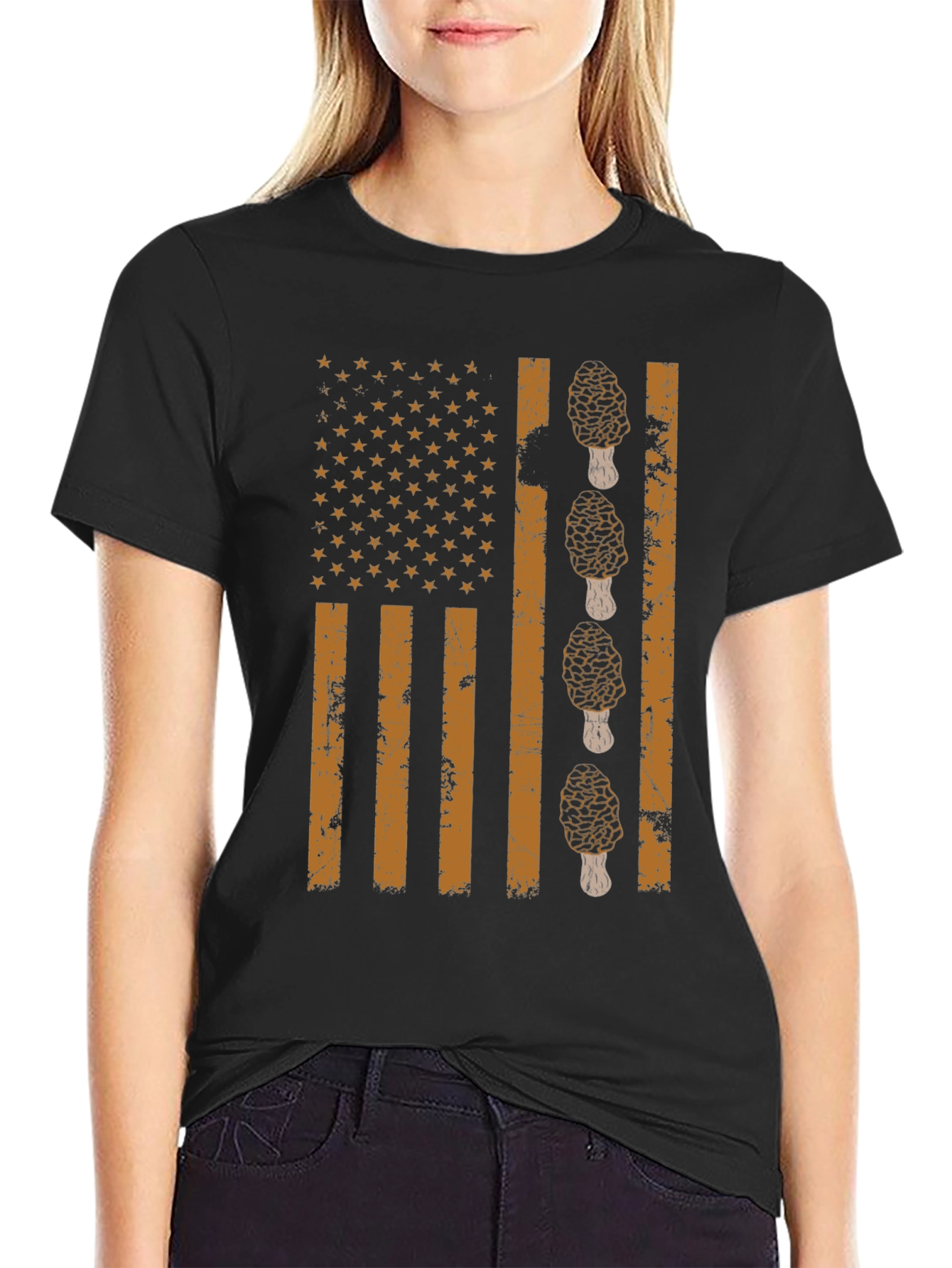 Morel Mushroom American Flag T-Shirt