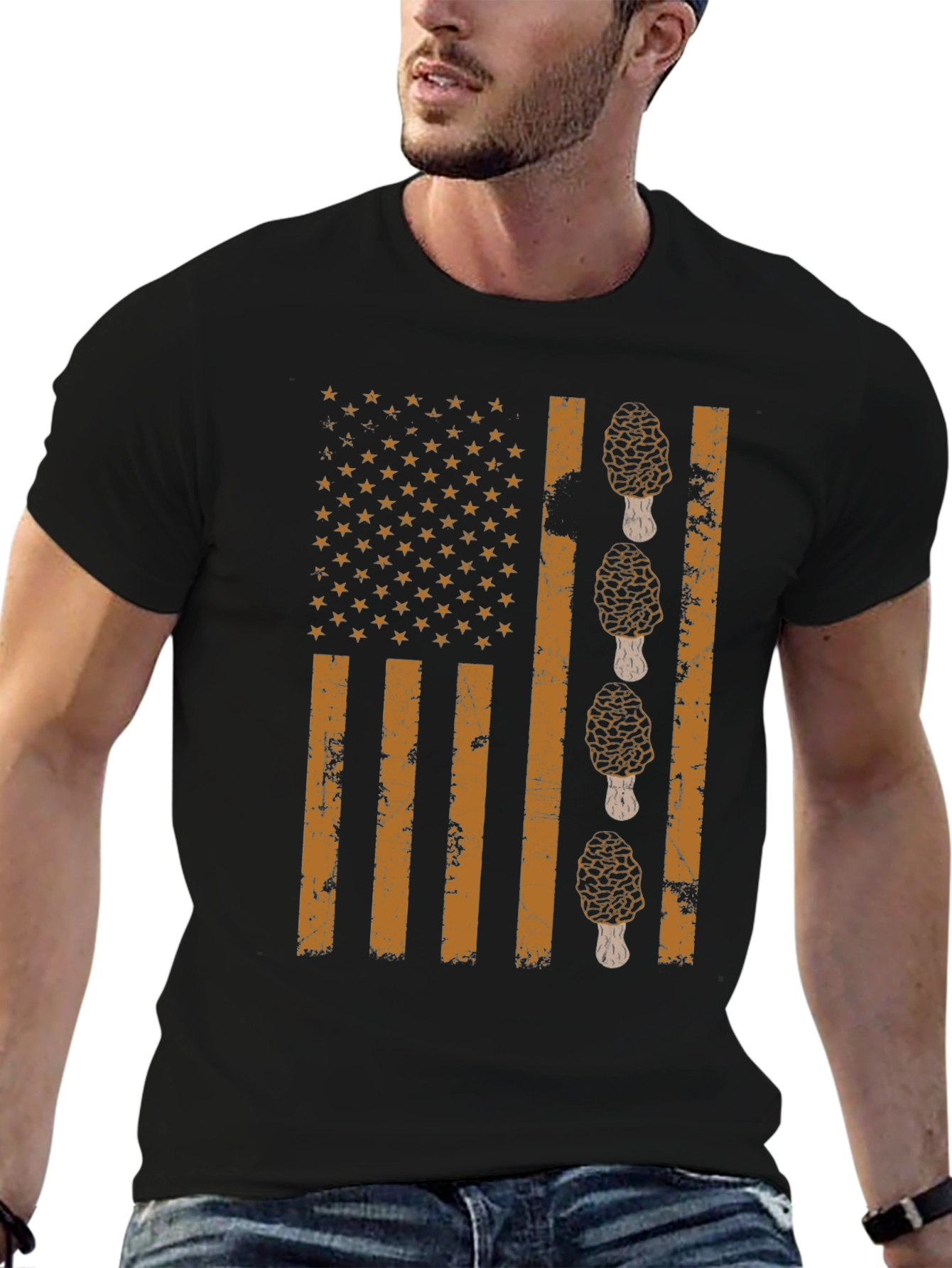 Morel Mushroom American Flag T-Shirt