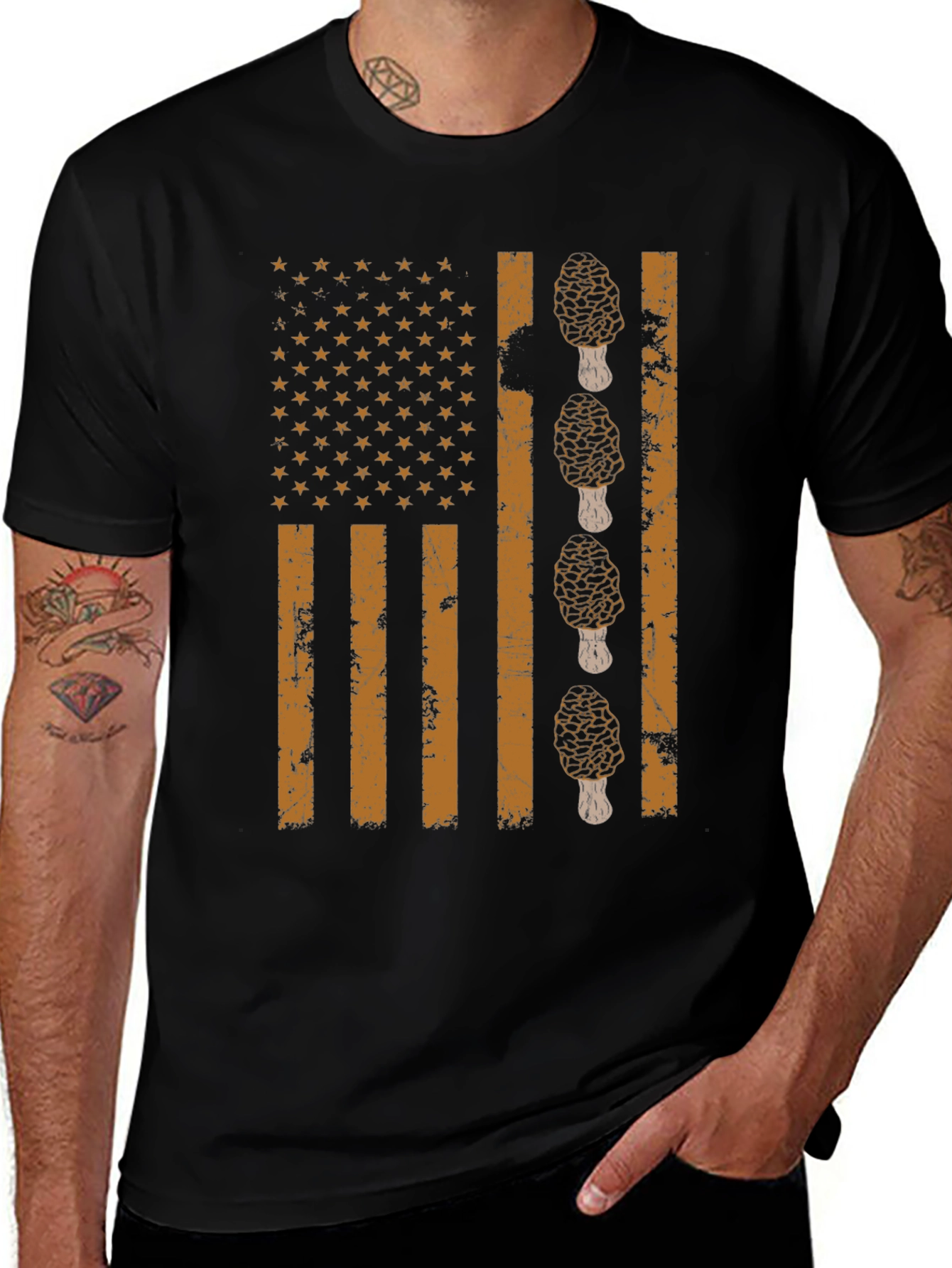 Morel Mushroom American Flag T-Shirt