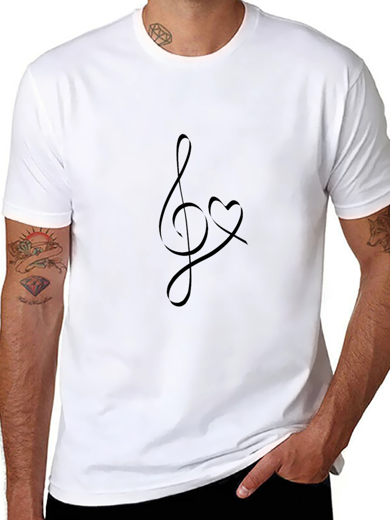 Music Lover Black Tee with Treble Clef Heart