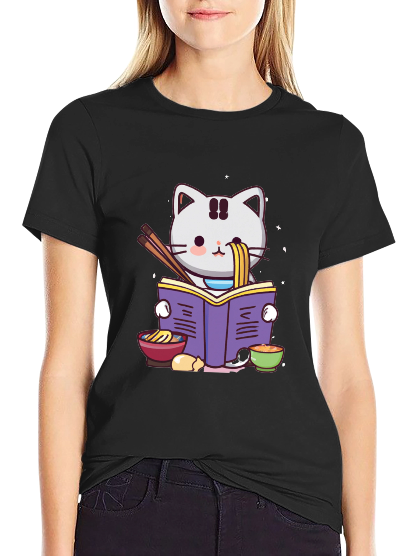 Ramen Cat Reading T-Shirt
