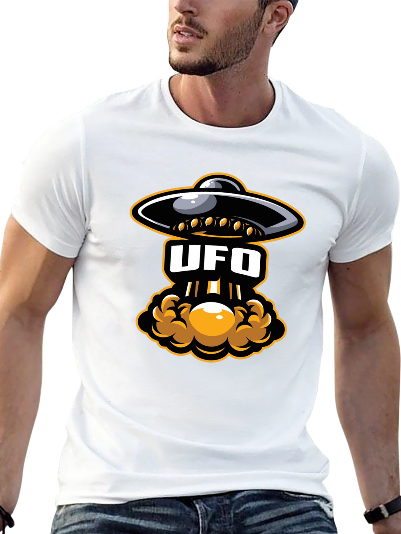 UFO Abduction Graphic T-Shirt - Black Cotton Tee