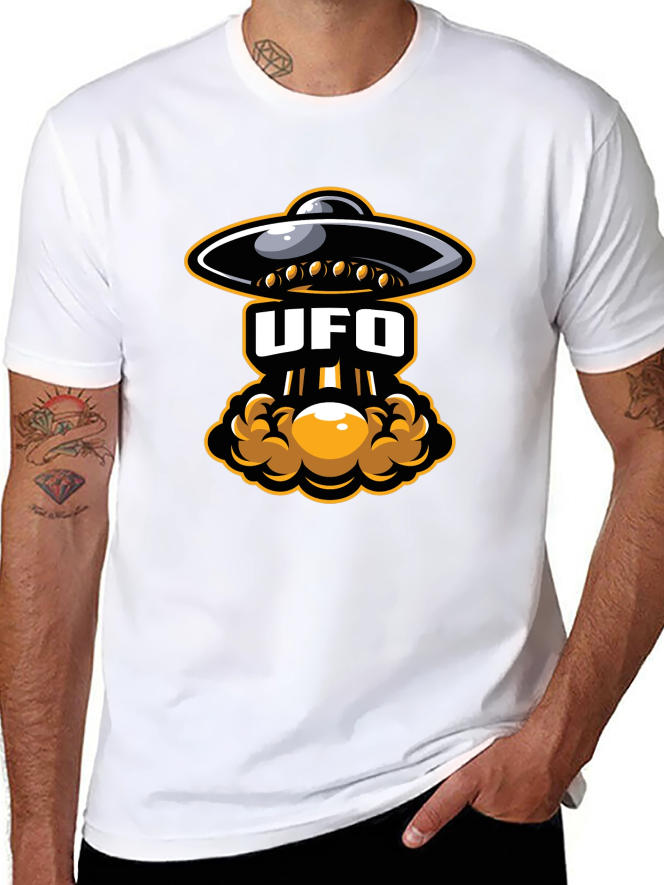 UFO Abduction Graphic T-Shirt - Black Cotton Tee