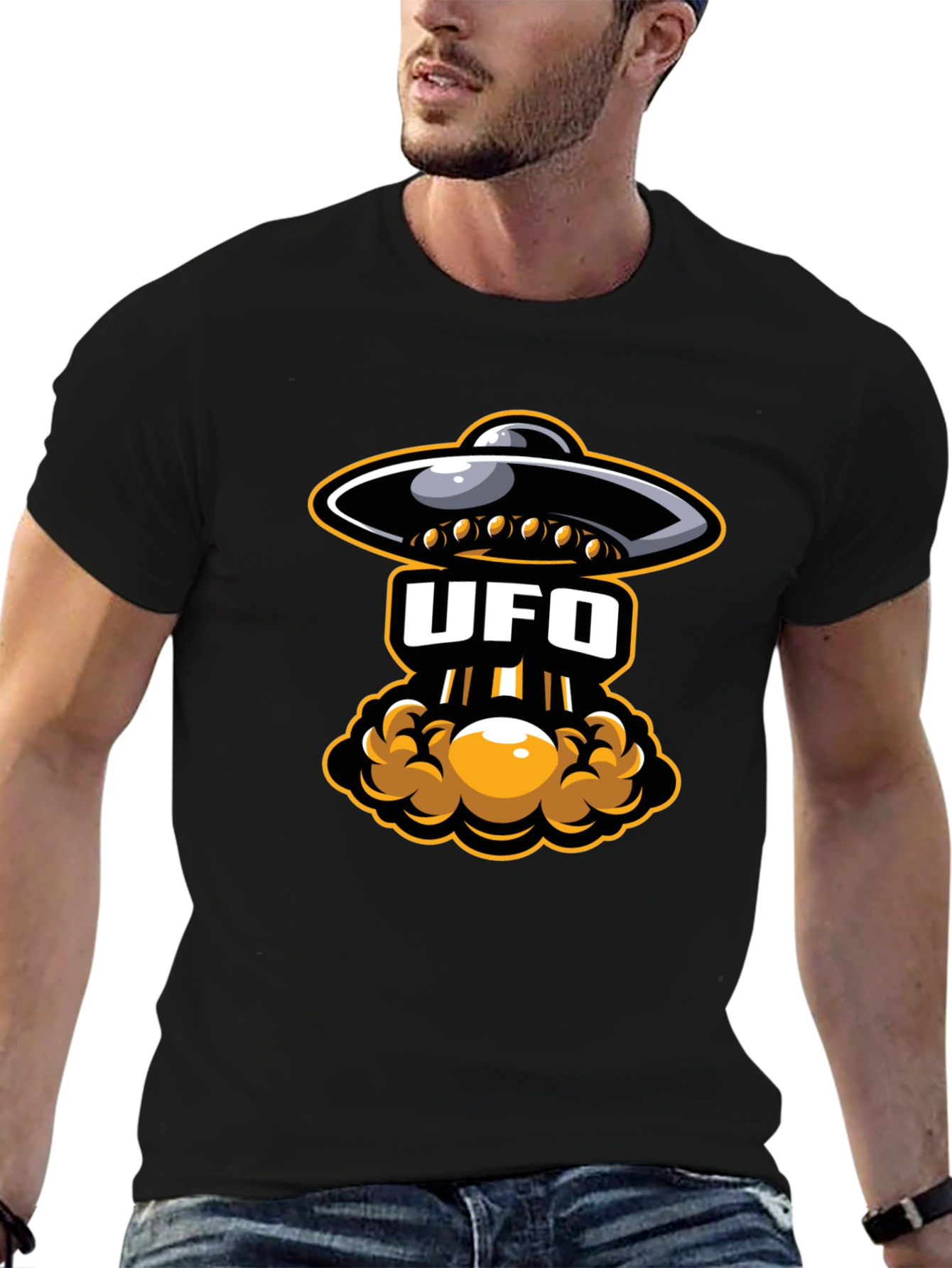 UFO Abduction Graphic T-Shirt - Black Cotton Tee