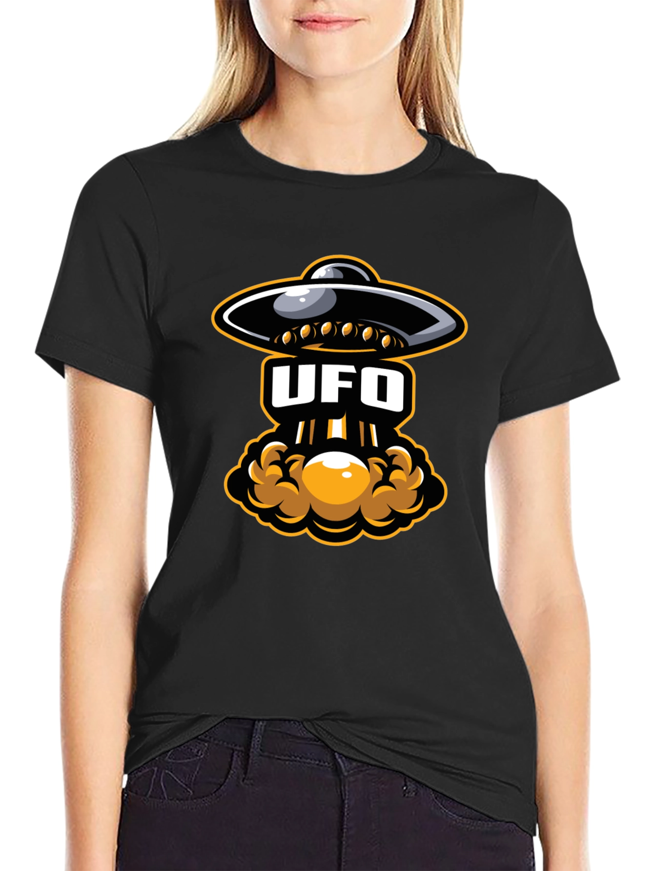 UFO Abduction Graphic T-Shirt - Black Cotton Tee