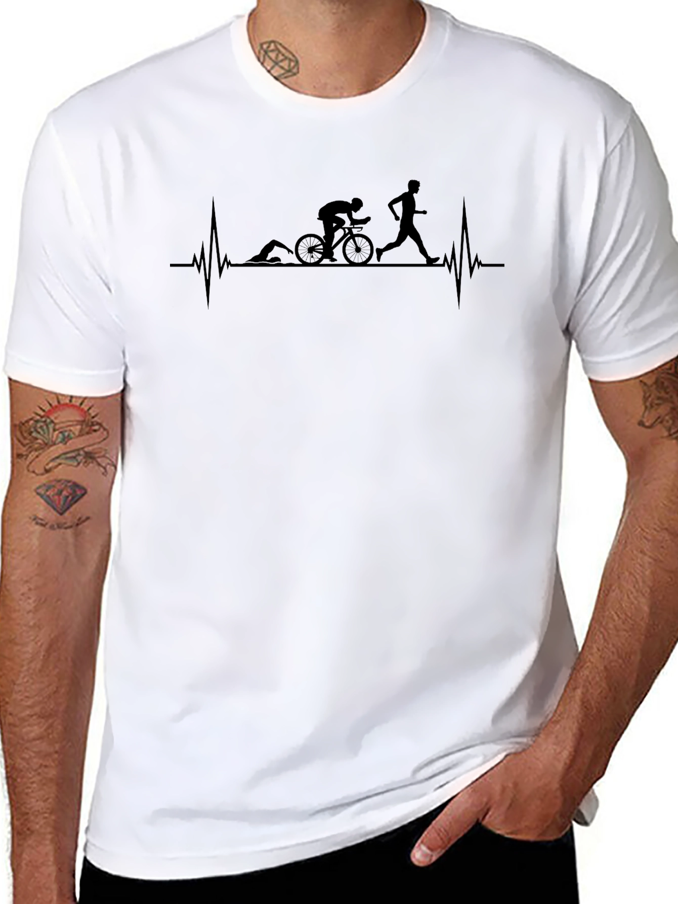 Triathlon Heartbeat T-Shirt - Swim Bike Run Tee