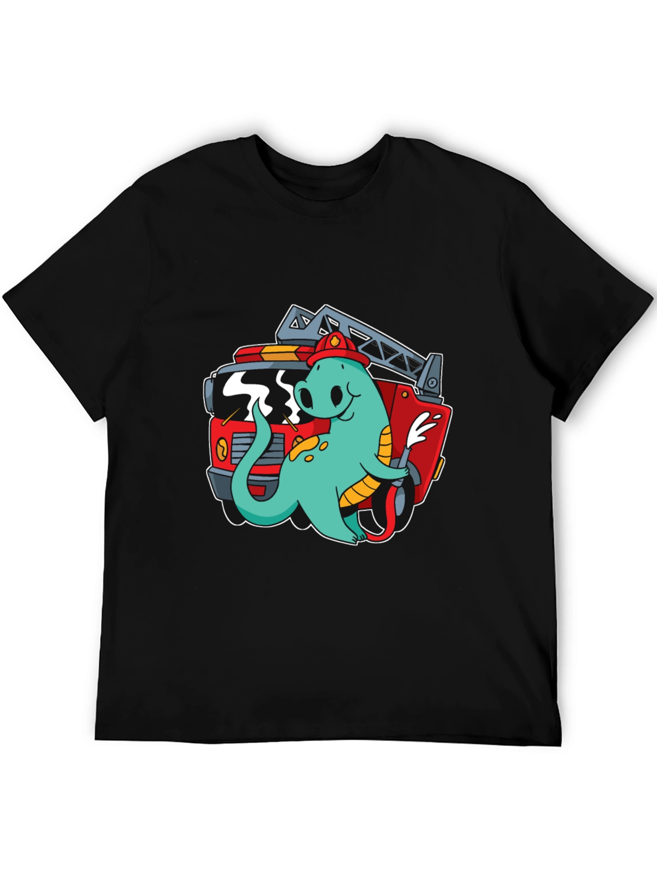 Firefighter Dino T-Shirt - Quirky Cartoon Design
