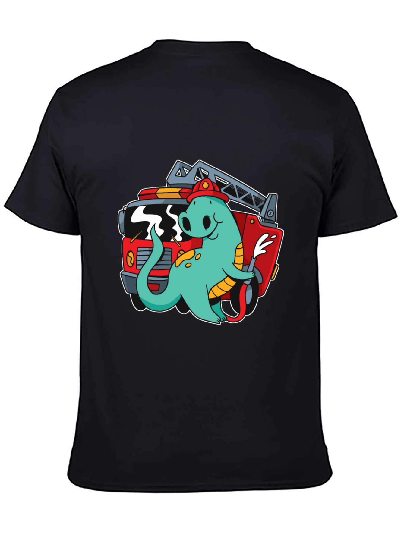 Firefighter Dino T-Shirt - Quirky Cartoon Design
