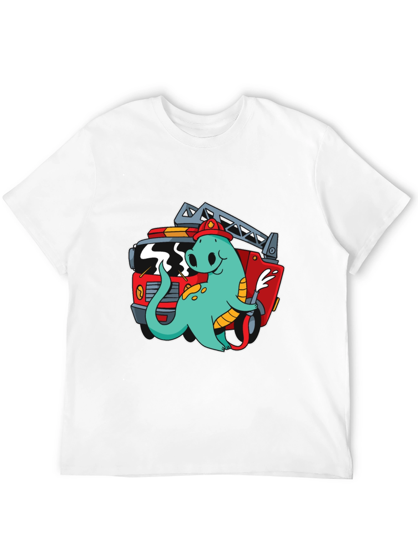 Firefighter Dino T-Shirt - Quirky Cartoon Design