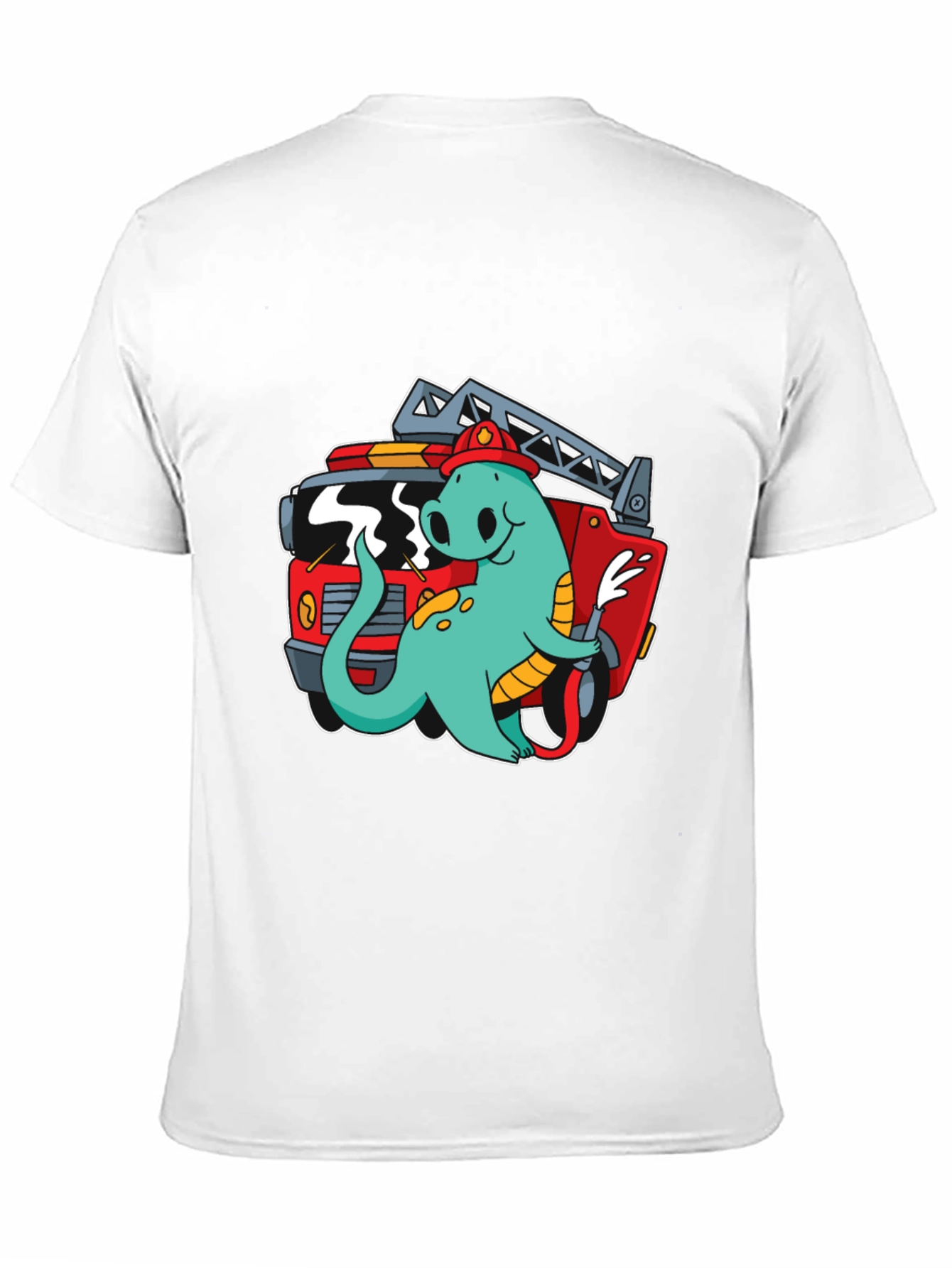 Firefighter Dino T-Shirt - Quirky Cartoon Design