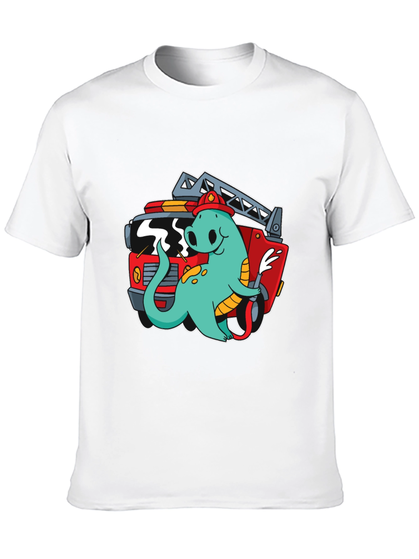 Firefighter Dino T-Shirt - Quirky Cartoon Design