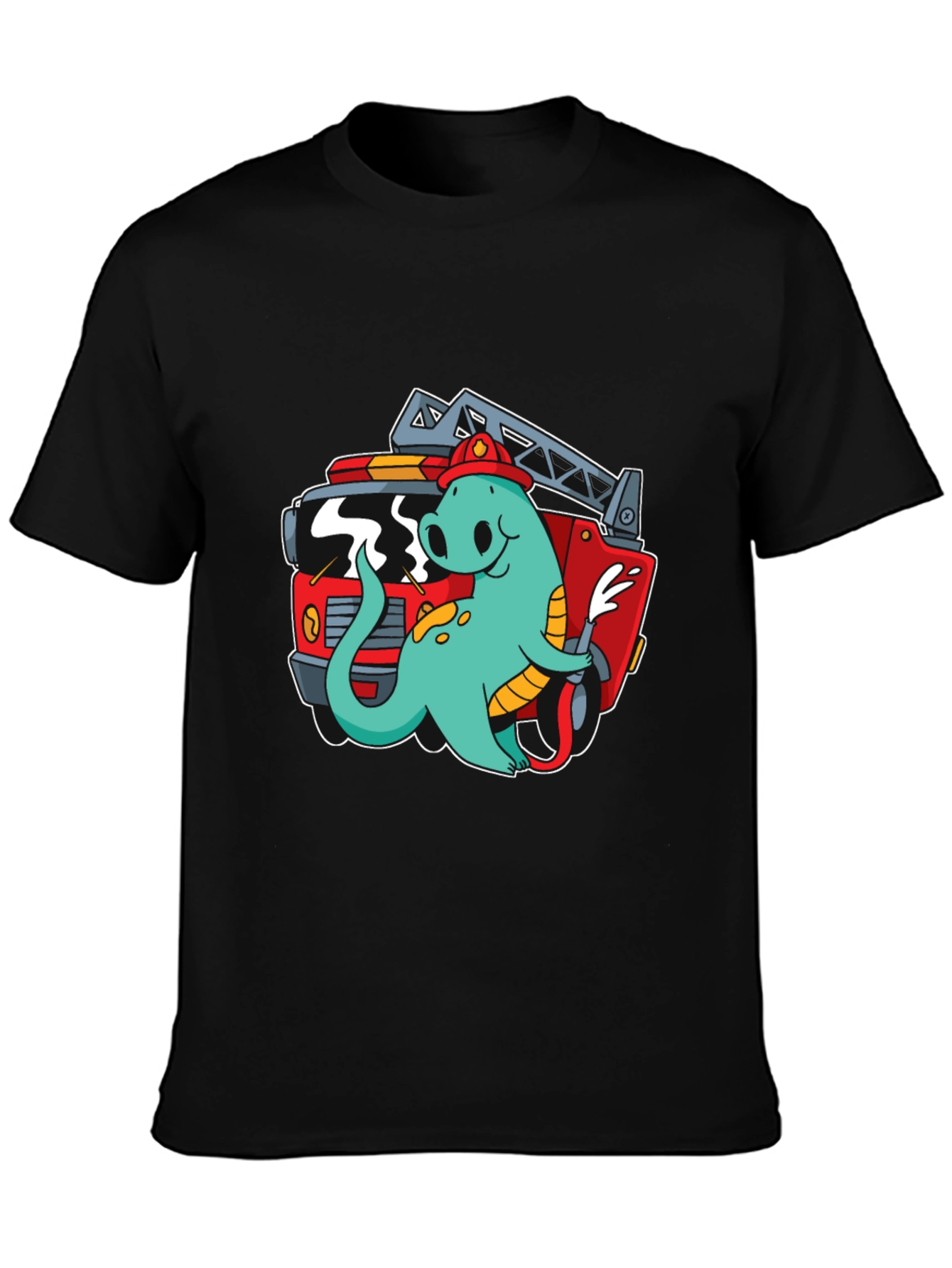 Firefighter Dino T-Shirt - Quirky Cartoon Design