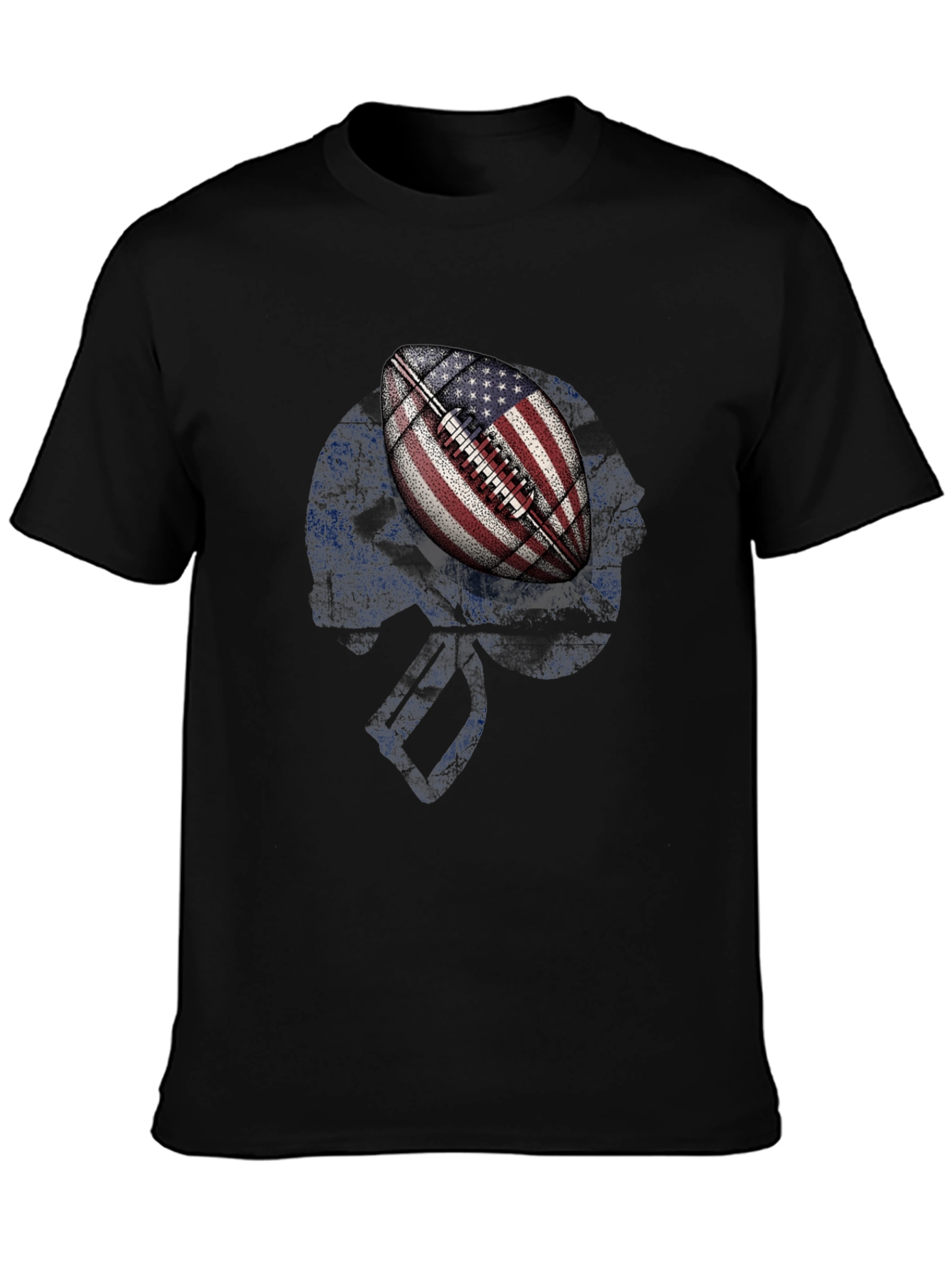American Flag Football Skull Graphic T-Shirt