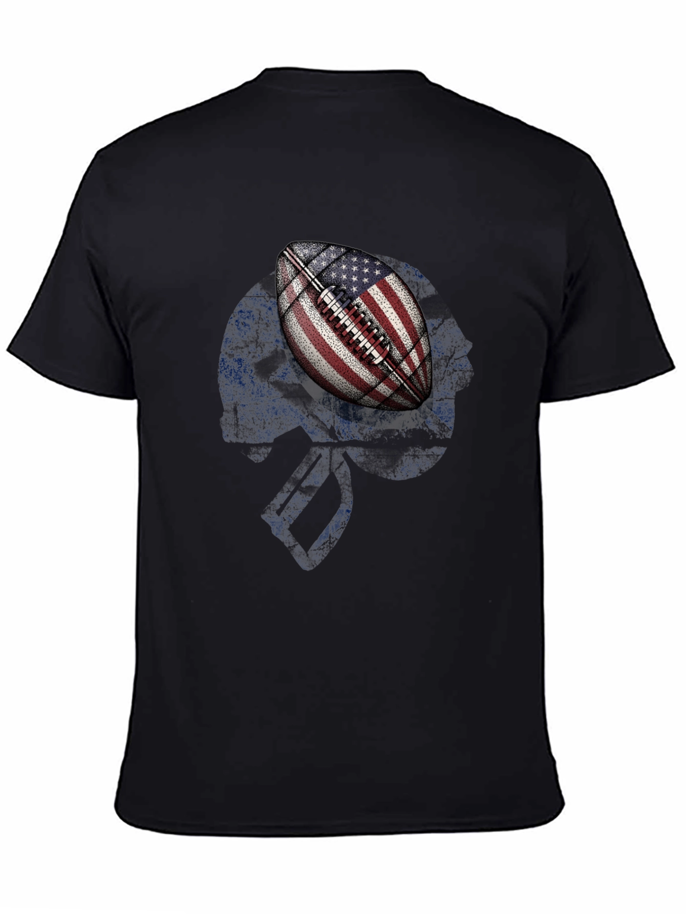 American Flag Football Skull Graphic T-Shirt