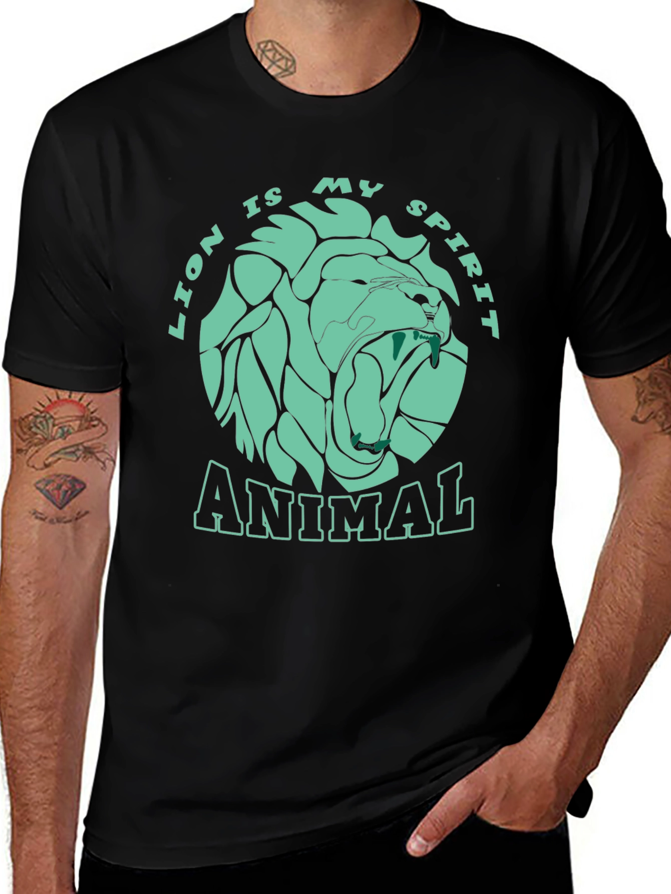 Lion Spirit Animal Graphic T-Shirt - Black