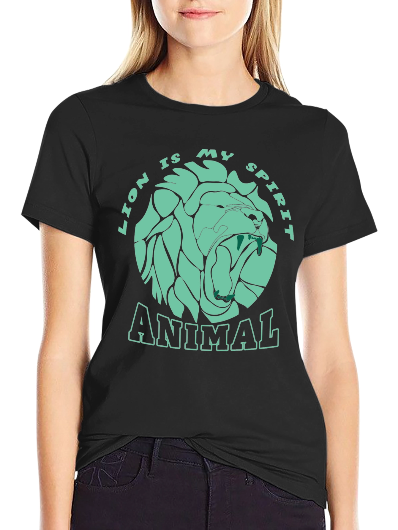 Lion Spirit Animal Graphic T-Shirt - Black
