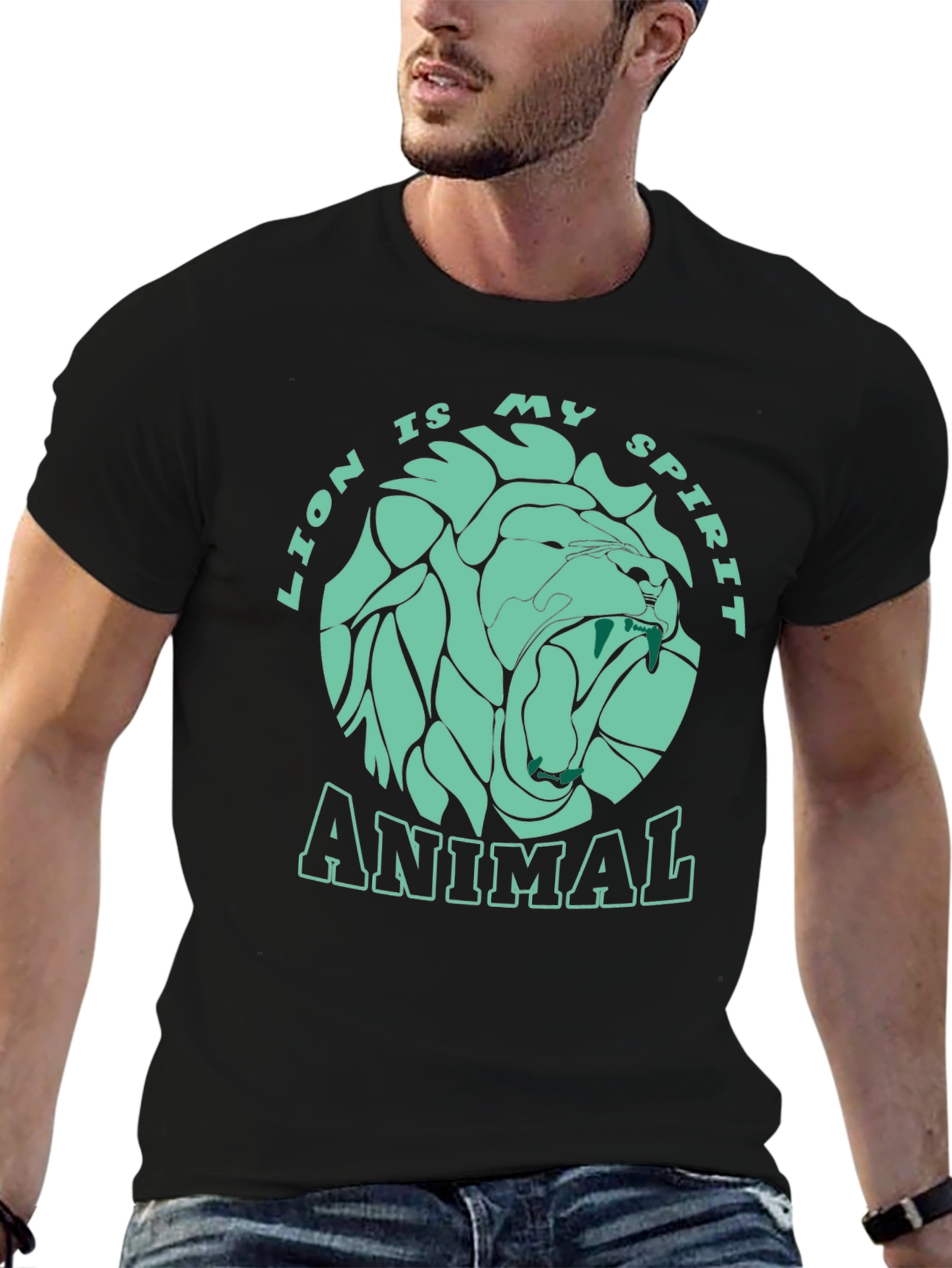 Lion Spirit Animal Graphic T-Shirt - Black