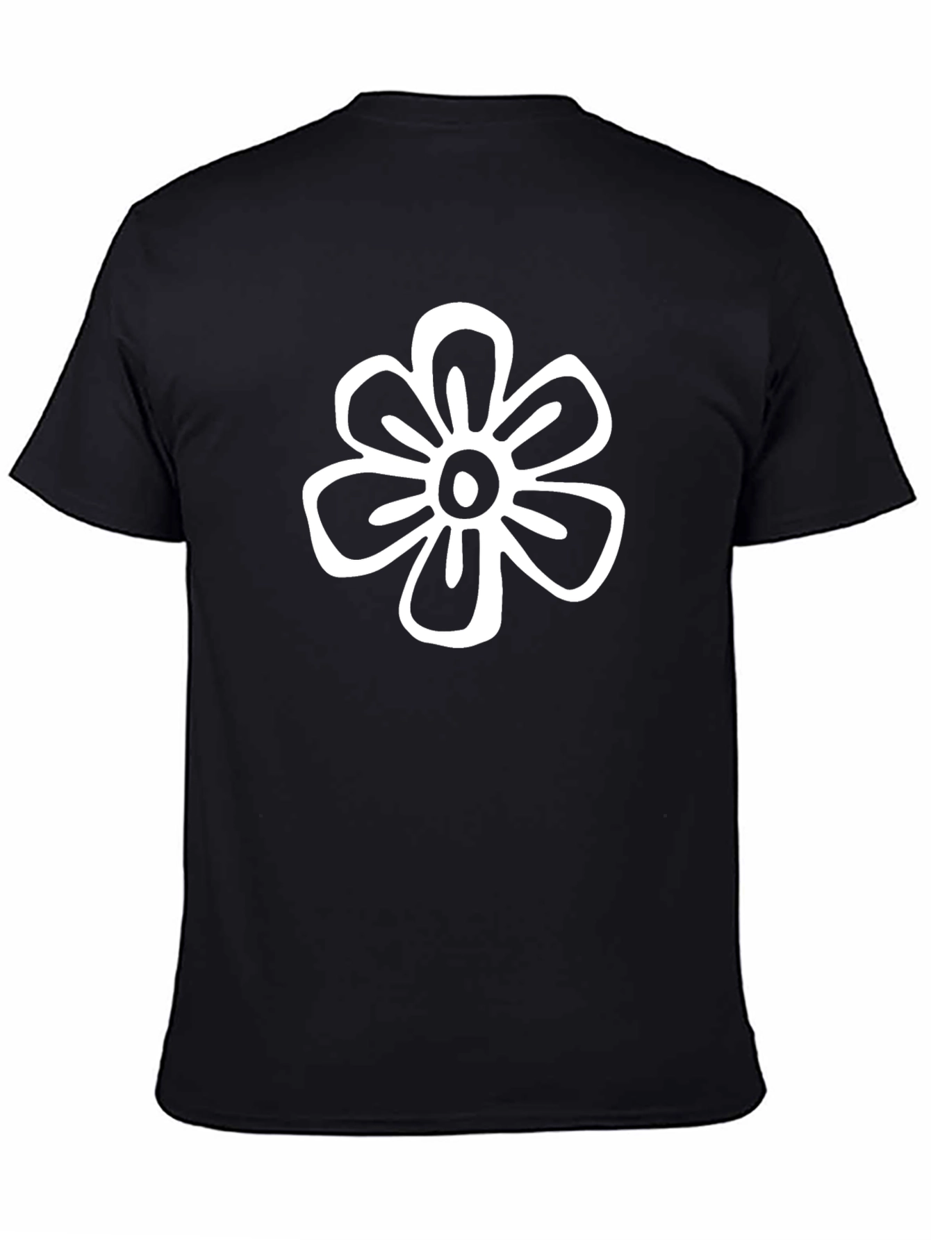 Black T-Shirt with White Flower Graphic