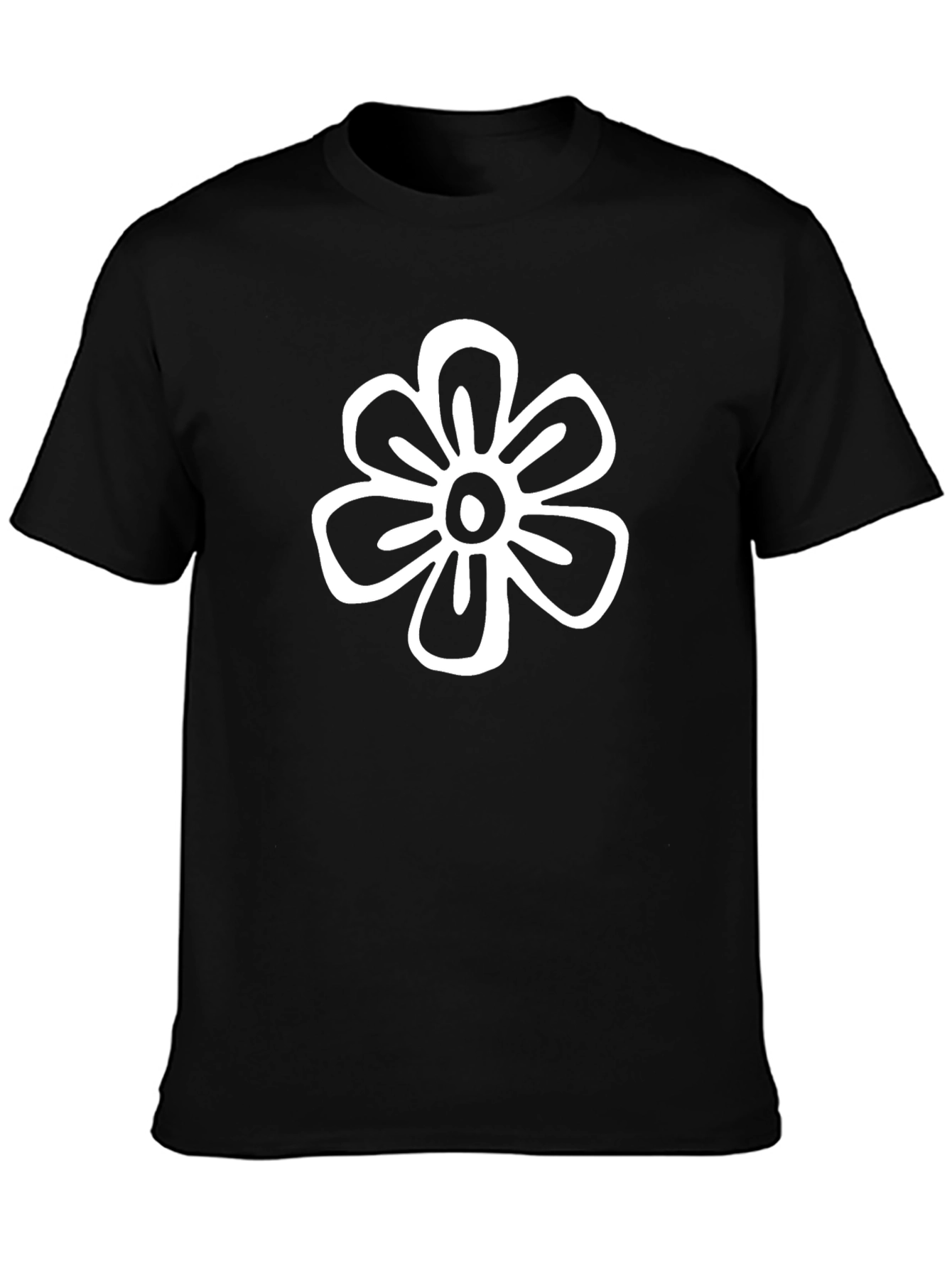 Black T-Shirt with White Flower Graphic
