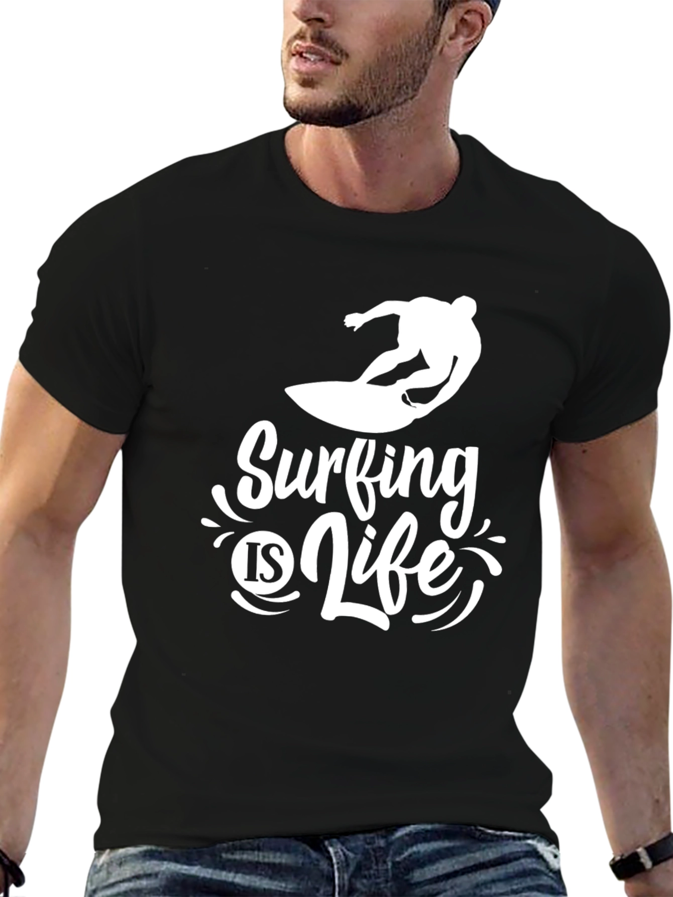 Surfing is Life Tee - Black Graphic T-Shirt