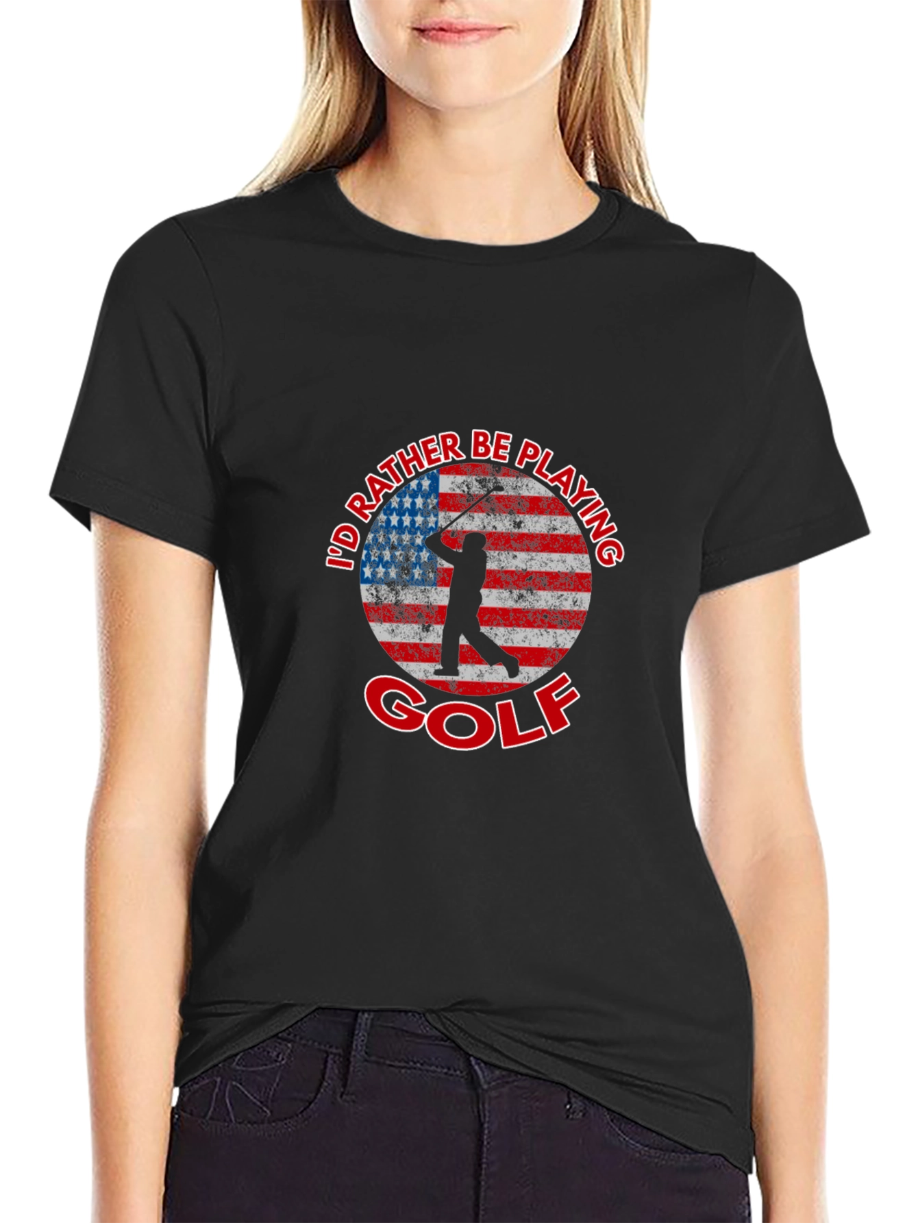 Id Rather Be Playing Golf American Flag T-Shirt