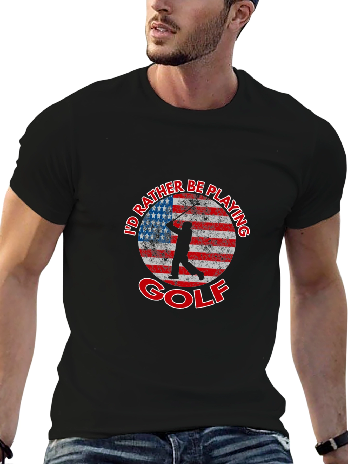 Id Rather Be Playing Golf American Flag T-Shirt