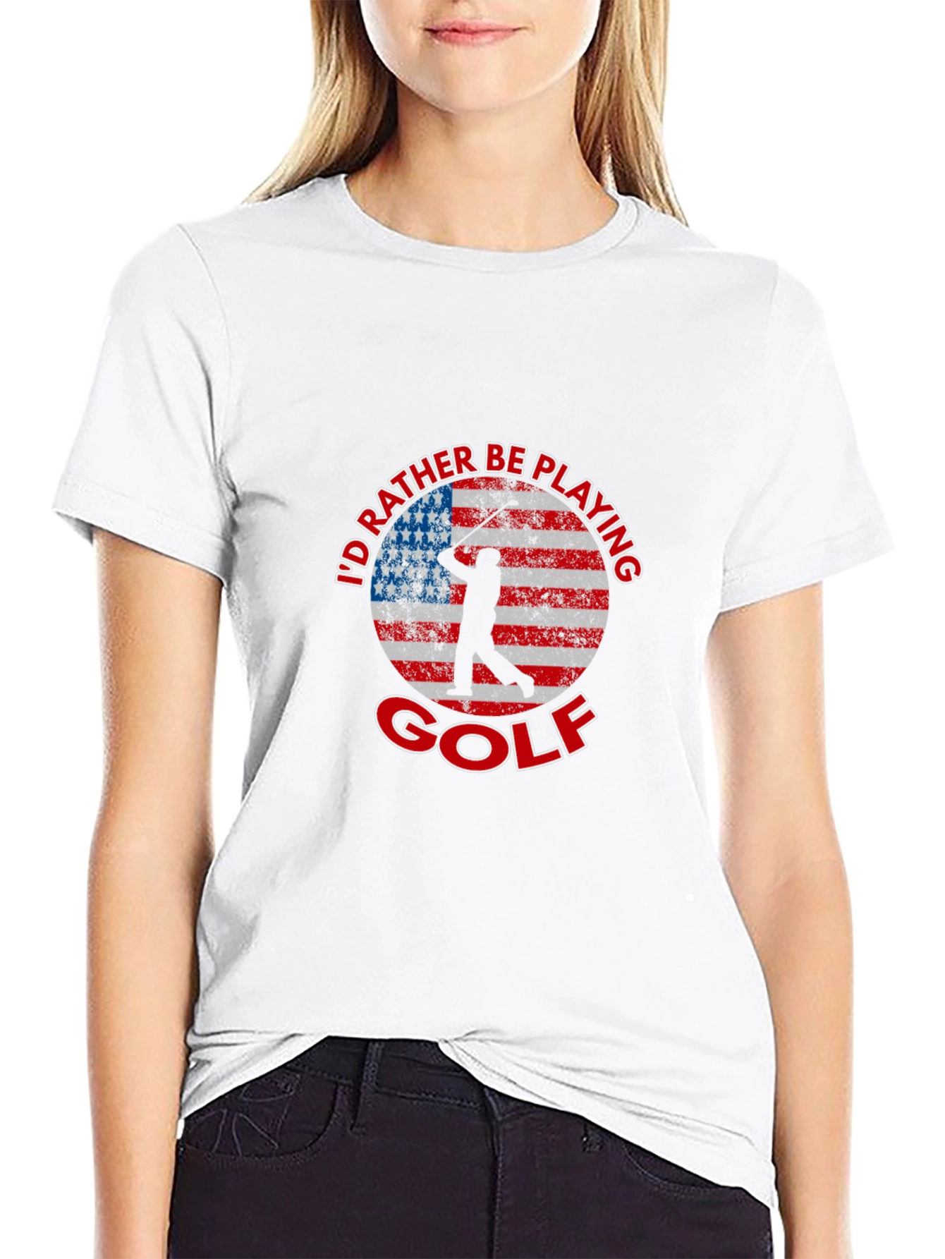 Id Rather Be Playing Golf American Flag T-Shirt