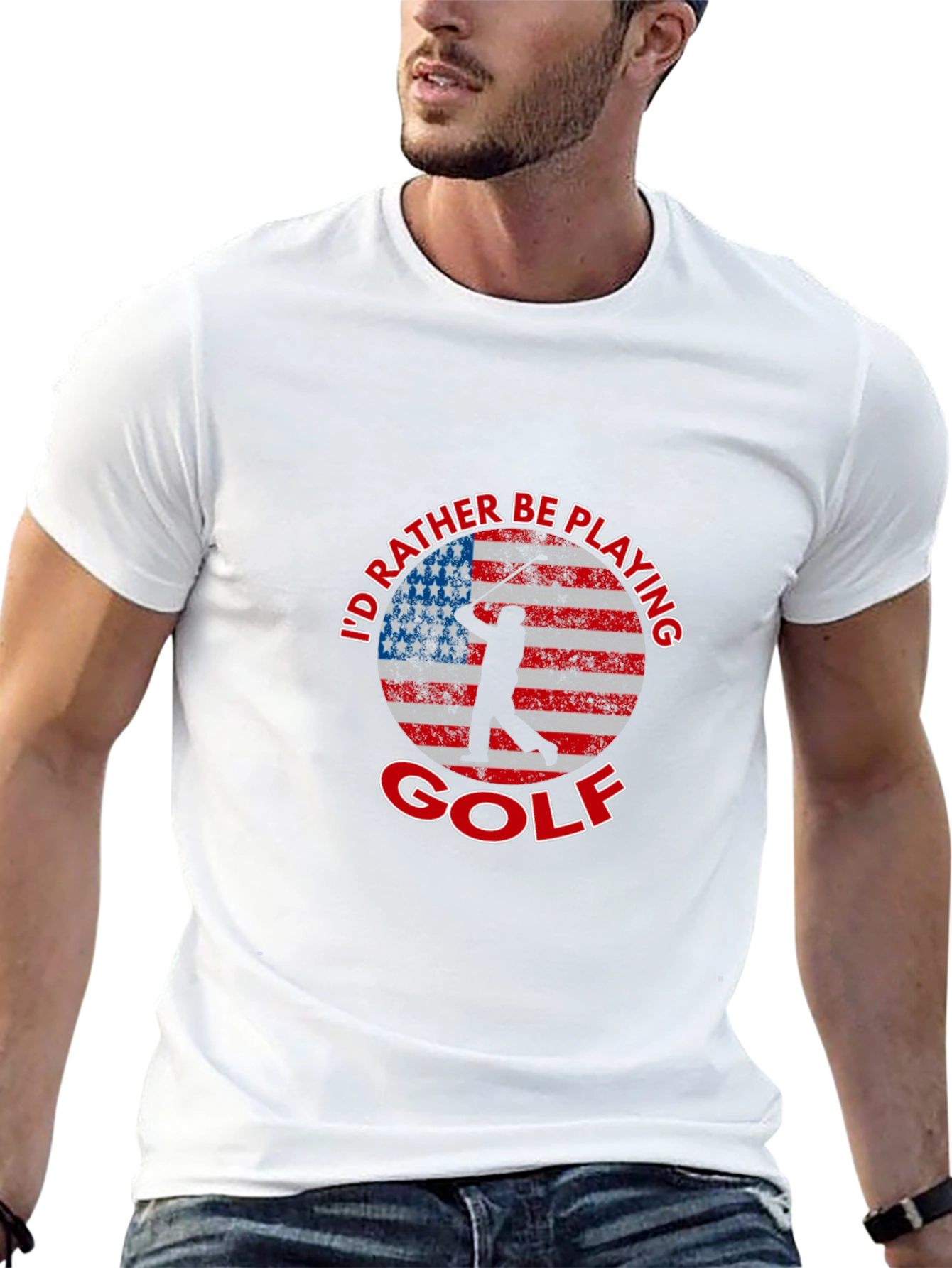 Id Rather Be Playing Golf American Flag T-Shirt