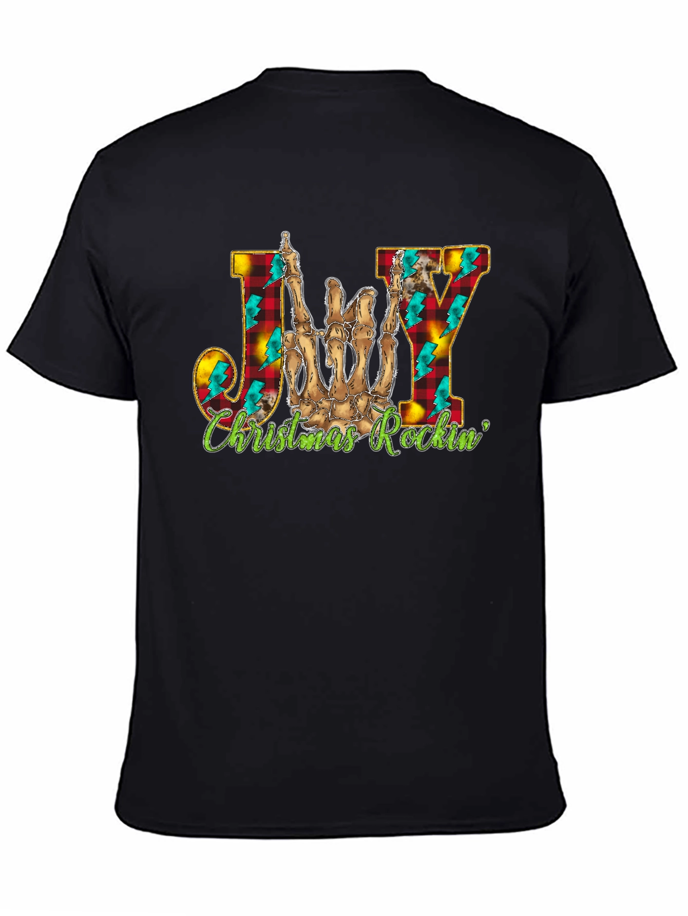 Joy Christmas Rockin Skeleton Hand T-Shirt