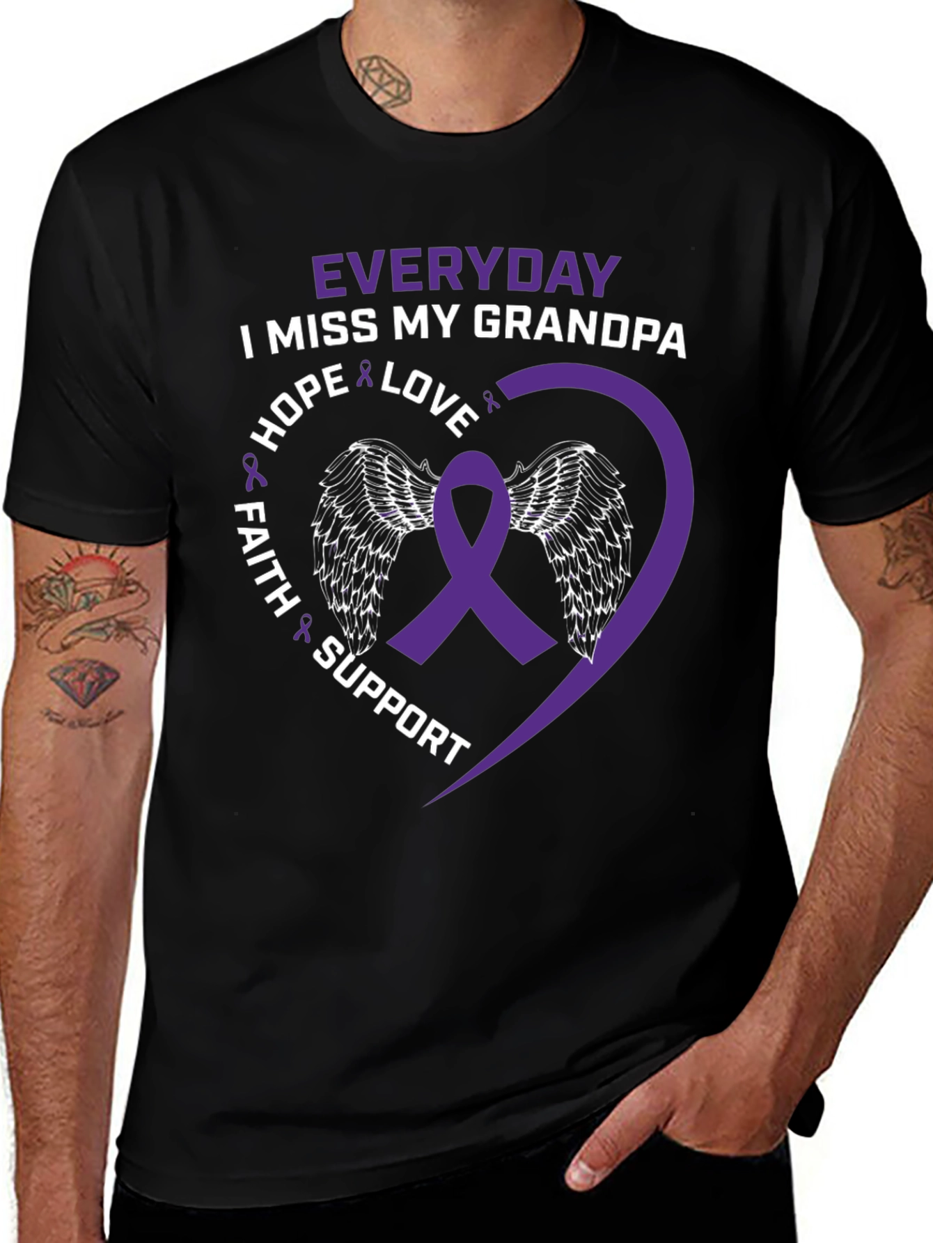Everyday I Miss My Grandpa T-Shirt Purple Ribbon Wings
