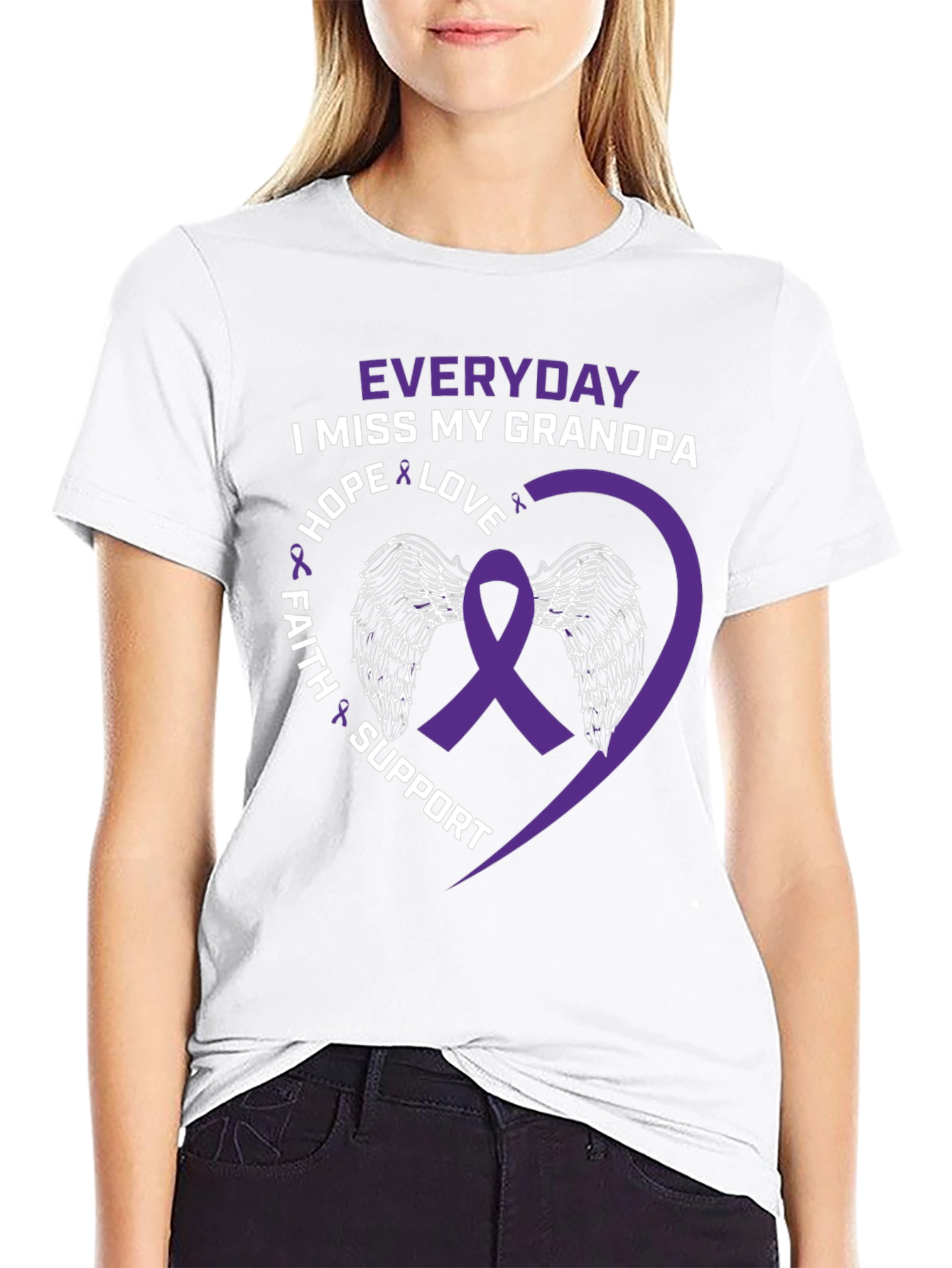 Everyday I Miss My Grandpa T-Shirt Purple Ribbon Wings