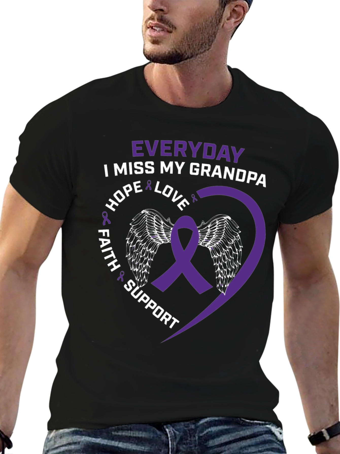 Everyday I Miss My Grandpa T-Shirt Purple Ribbon Wings