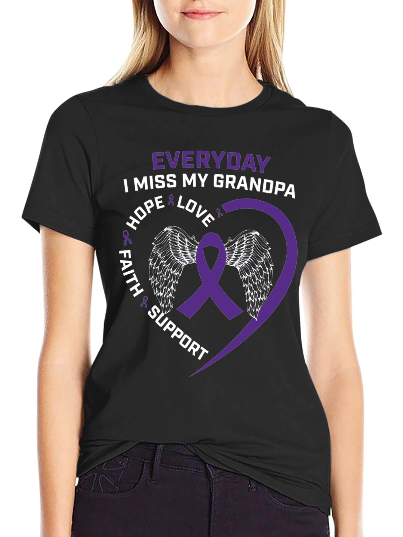 Everyday I Miss My Grandpa T-Shirt Purple Ribbon Wings